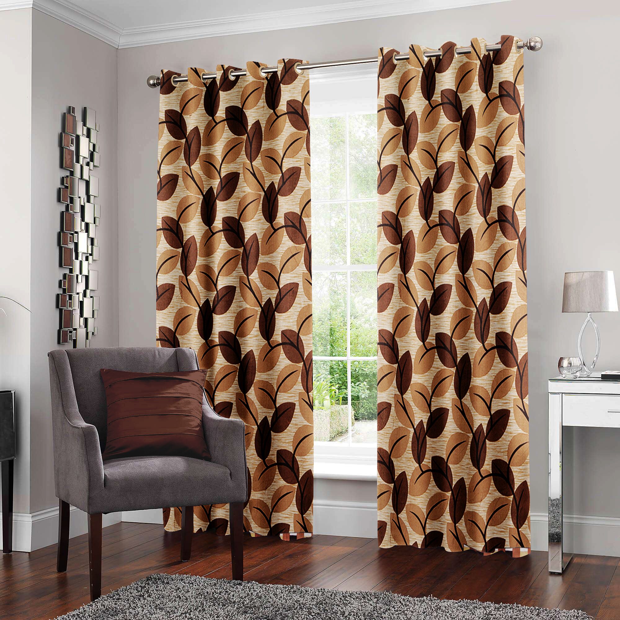 

Story Home Polyester Door Semi Transparent Brown Regular Curtain ( Eyelet Closure Floral )