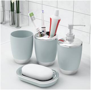 Story Home Bathroom Accessory (Set Bathroom Suit Accessories Include Cup Toothbrush Holder Soap Dish Dispenser Shampoo Press Bottle Bath Accessories) Set Of 4
