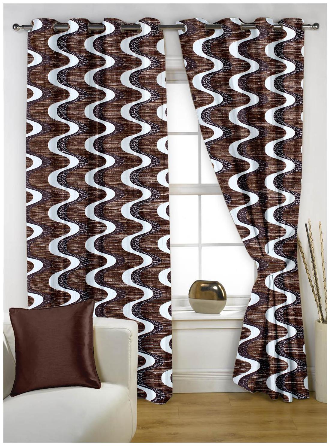 

Story Home Polyester Window Semi Transparent Brown Regular Curtain ( Eyelet Closure Abstract )
