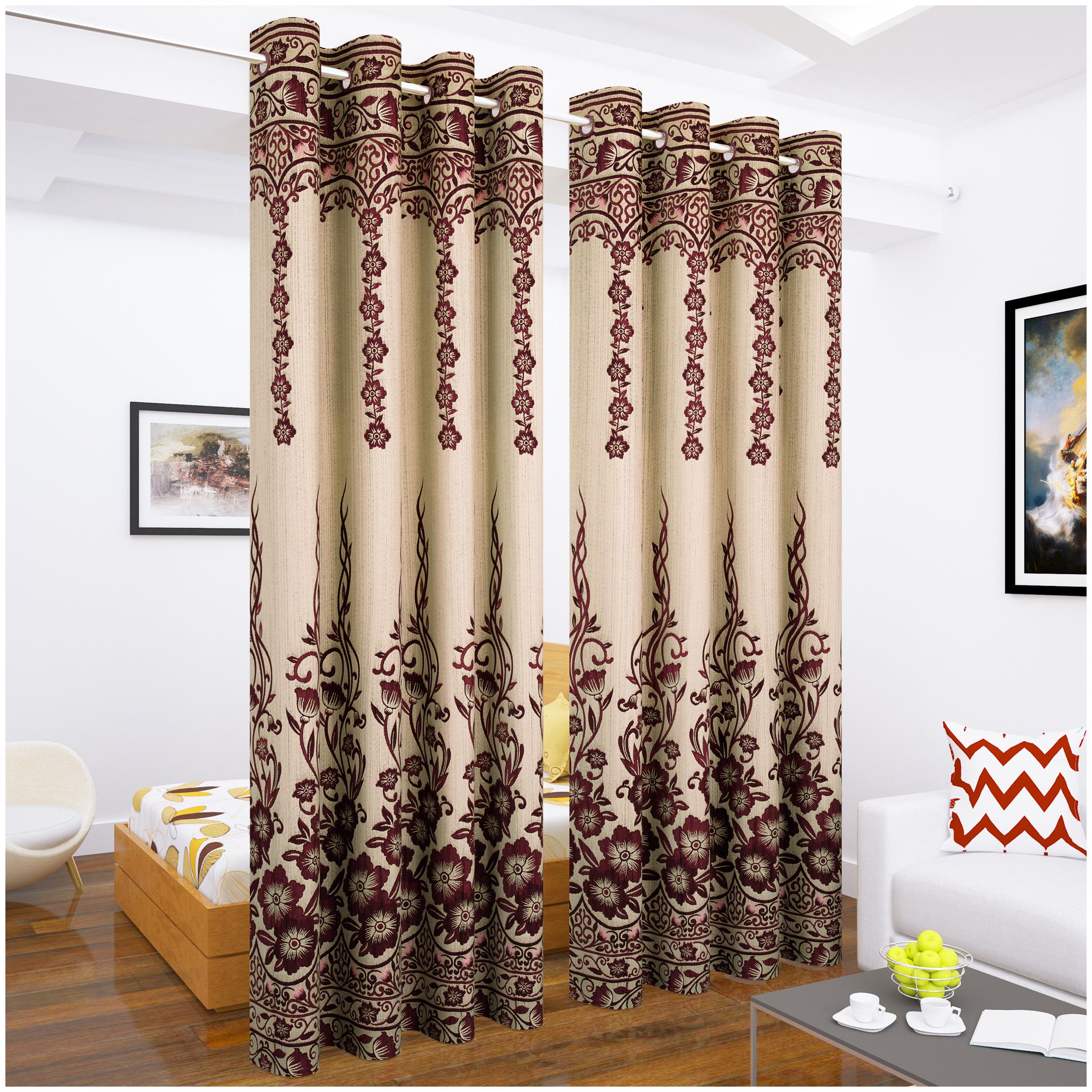 

Story Home Jacquard Long Door Semi Transparent Maroon Regular Curtain ( Eyelet Closure Abstract )