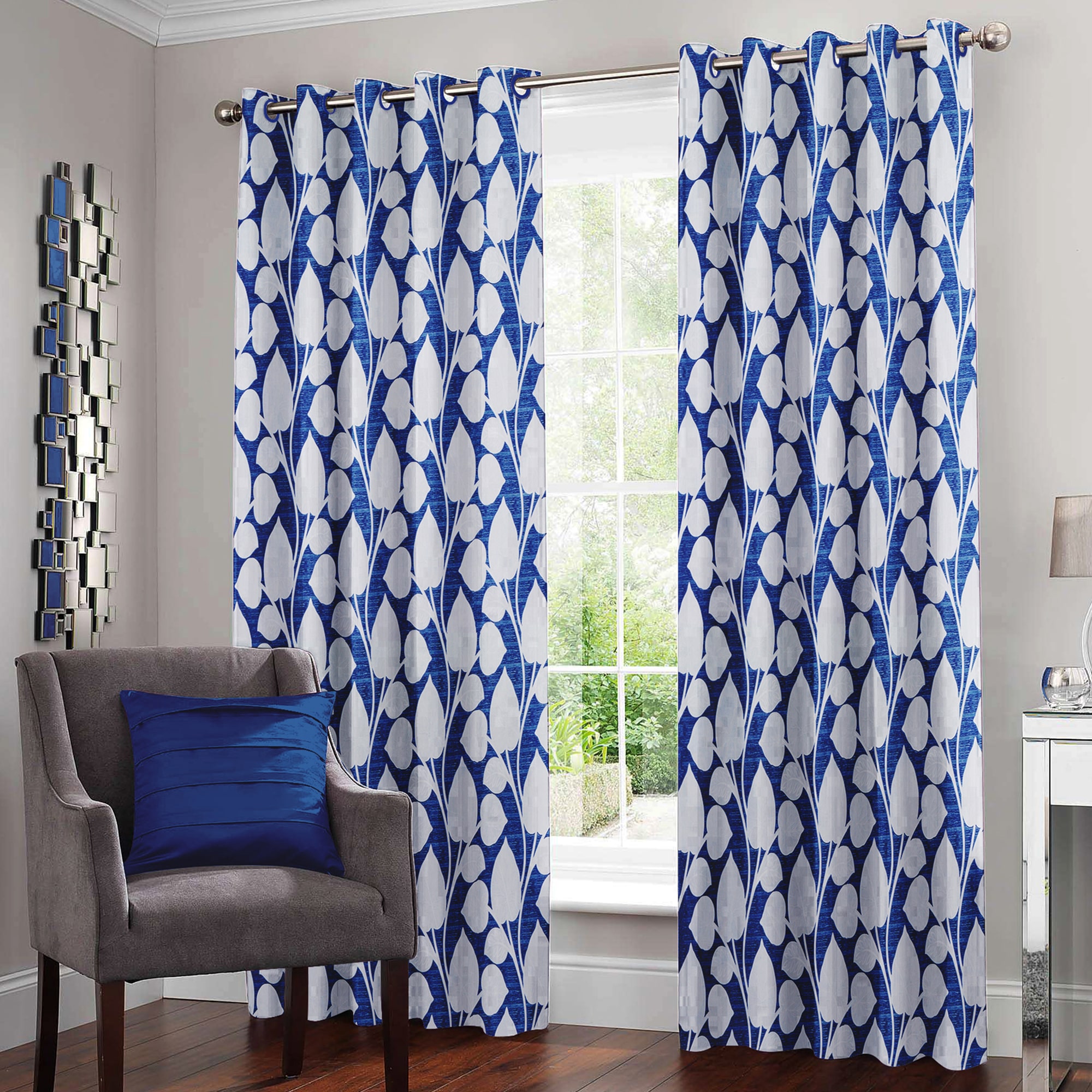 

Story Home Polyester Door Semi Transparent Blue Regular Curtain ( Eyelet Closure Floral )