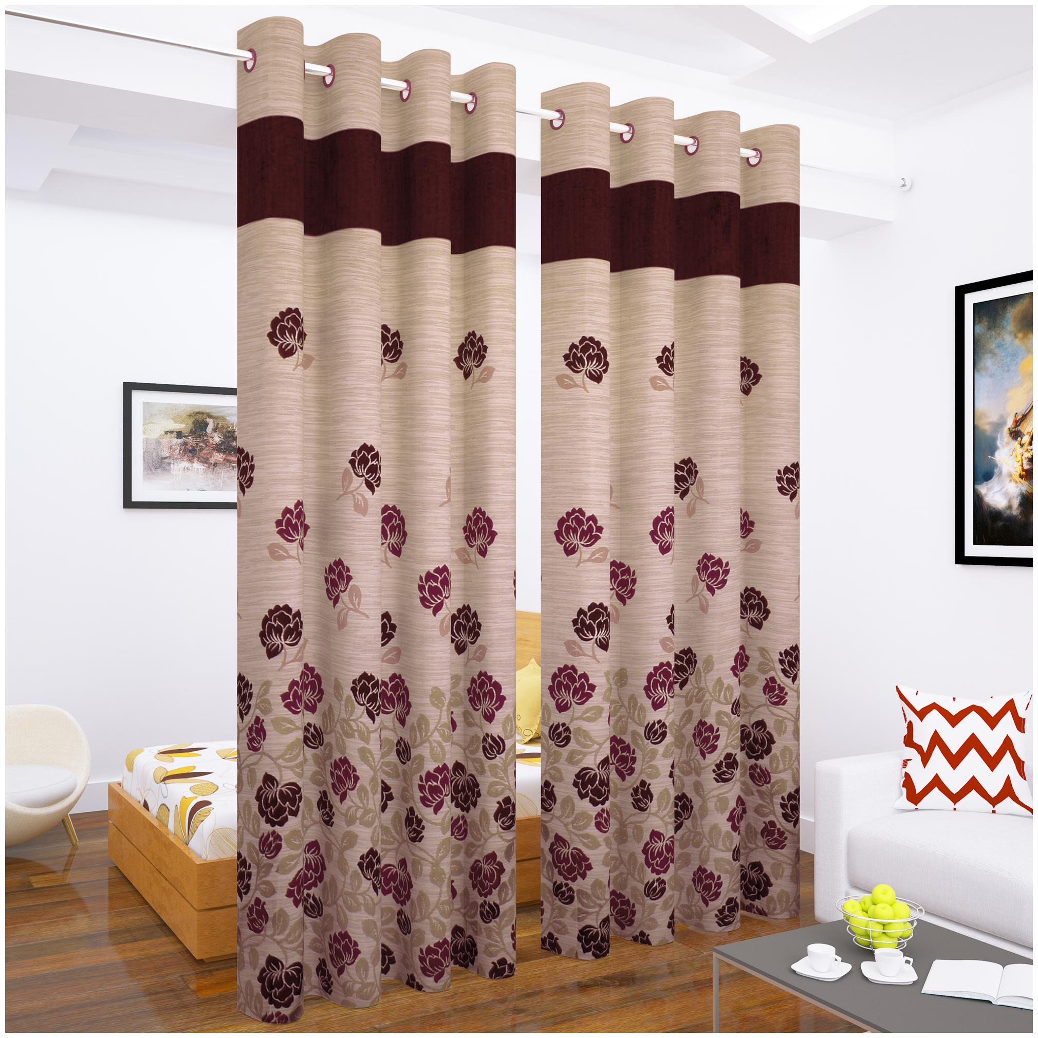 

Story Home Jacquard Long Door Semi Transparent Maroon Regular Curtain ( Eyelet Closure Floral )