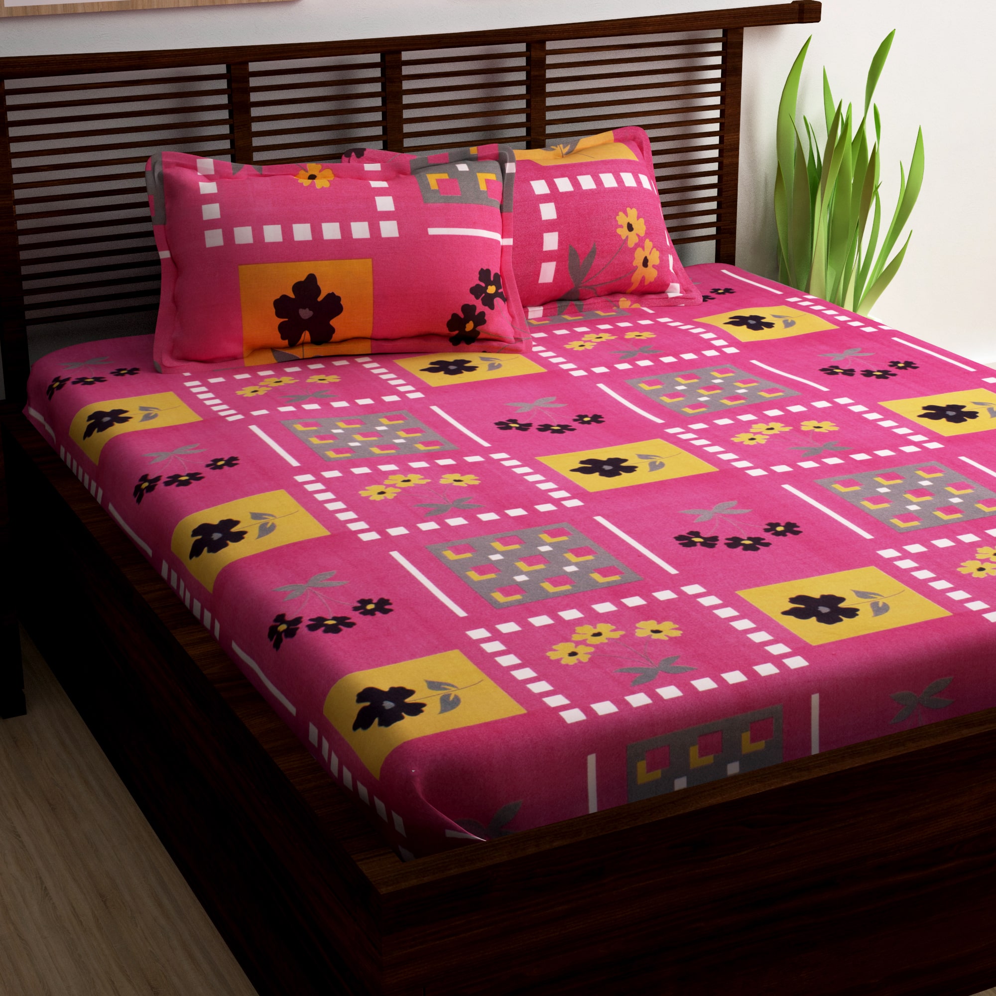 

Story Home Cotton Floral Double Size Bedsheet 120 TC ( 1 Bedsheet With 2 Pillow Covers Pink )