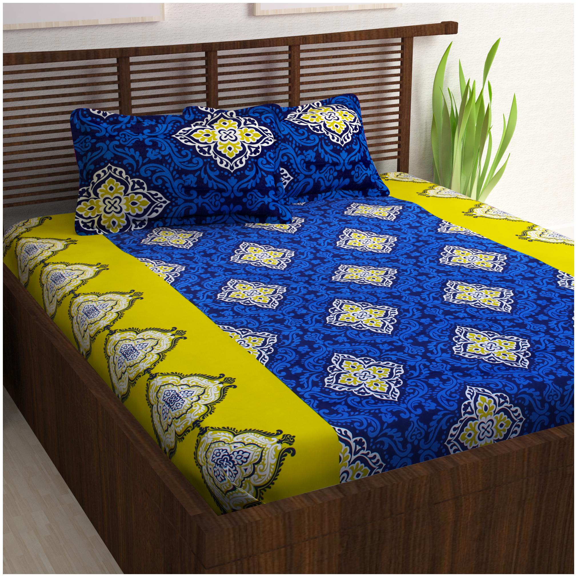 

Story Home Cotton Floral Double Size Bedsheet 120 TC ( 1 Bedsheet With 2 Pillow Covers Blue )