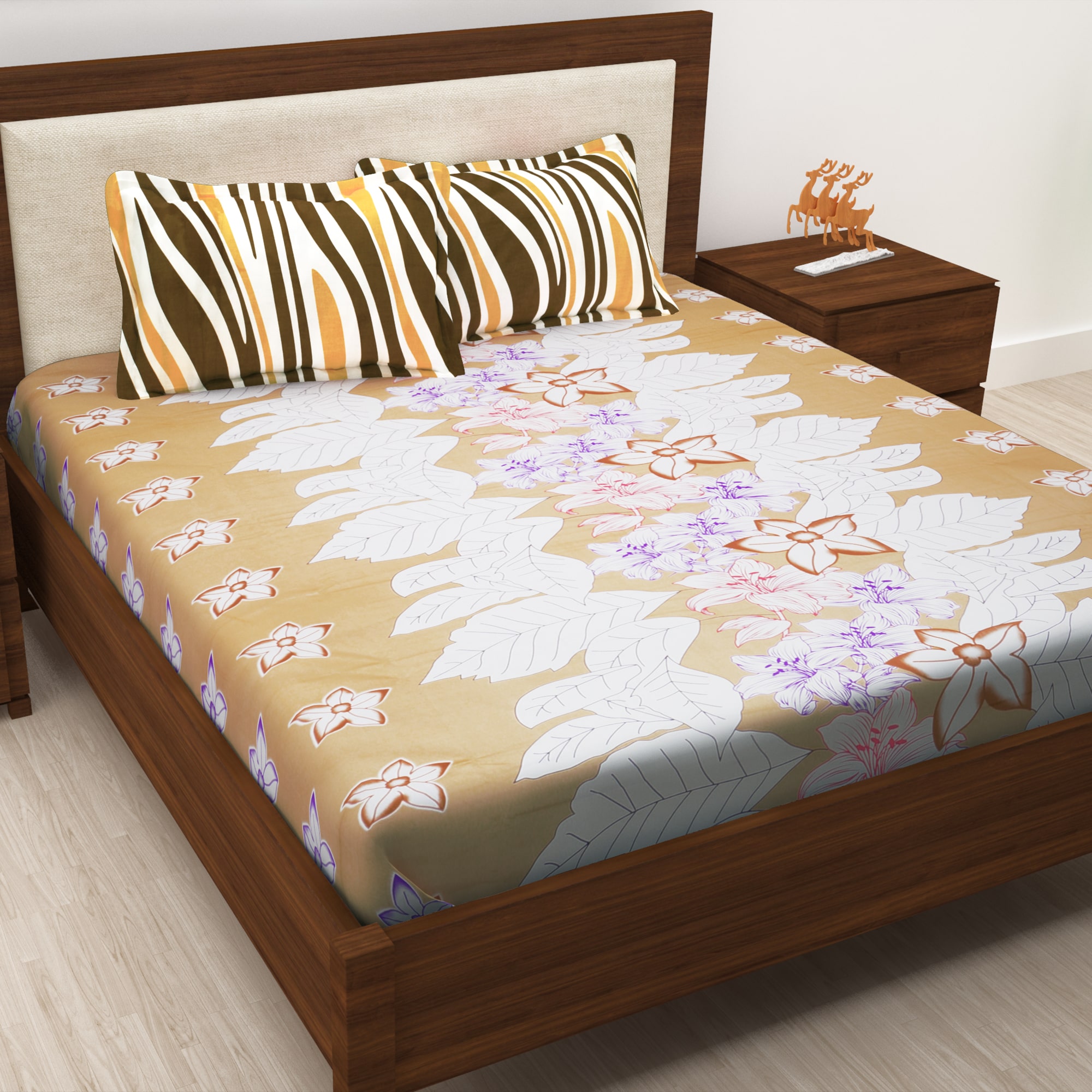 

Story Home Cotton Floral Double Size Bedsheet 186 TC ( 1 Bedsheet With 2 Pillow Covers Cream )