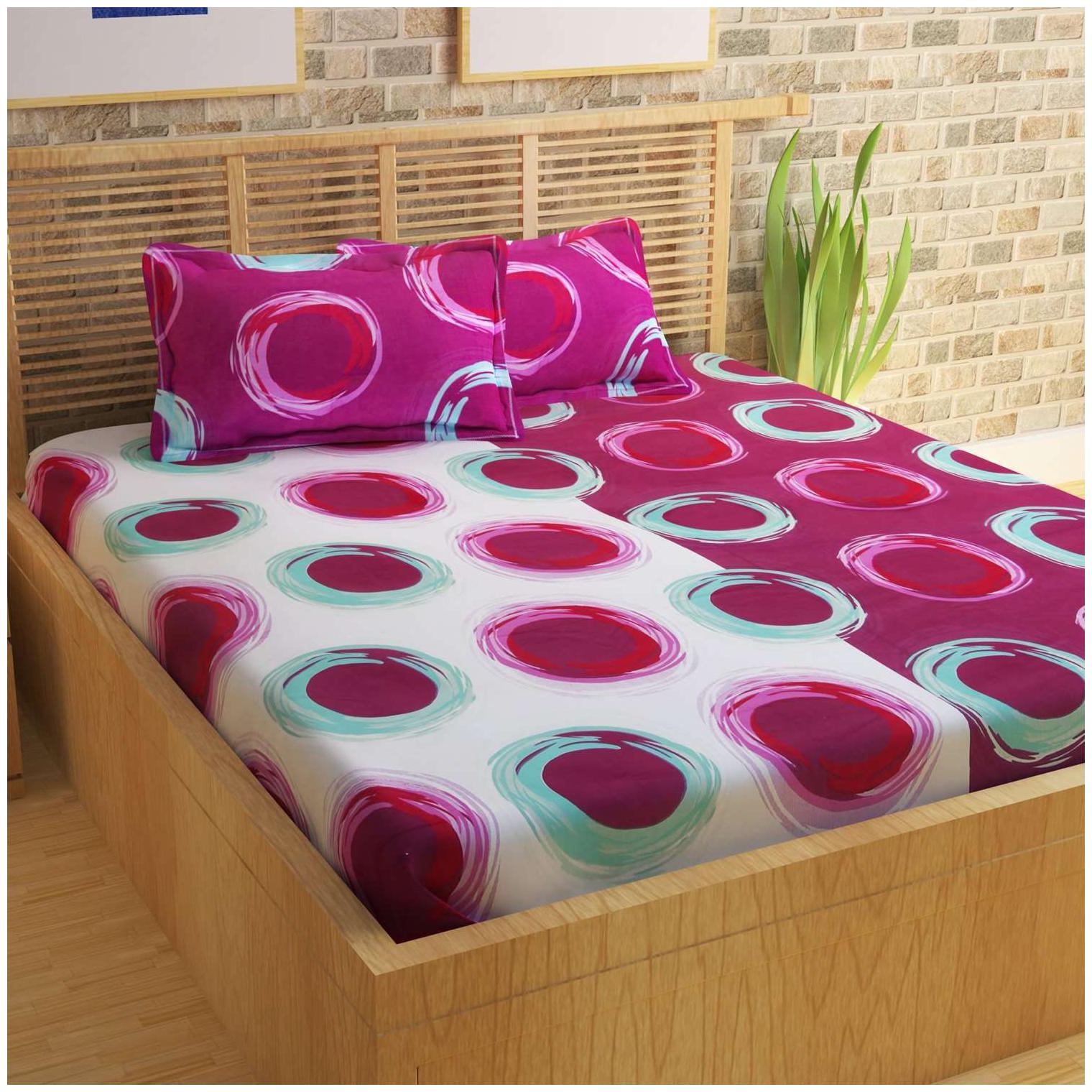 

Story Home Cotton Geometric Double Size Bedsheet 120 TC ( 1 Bedsheet With 2 Pillow Covers Pink )
