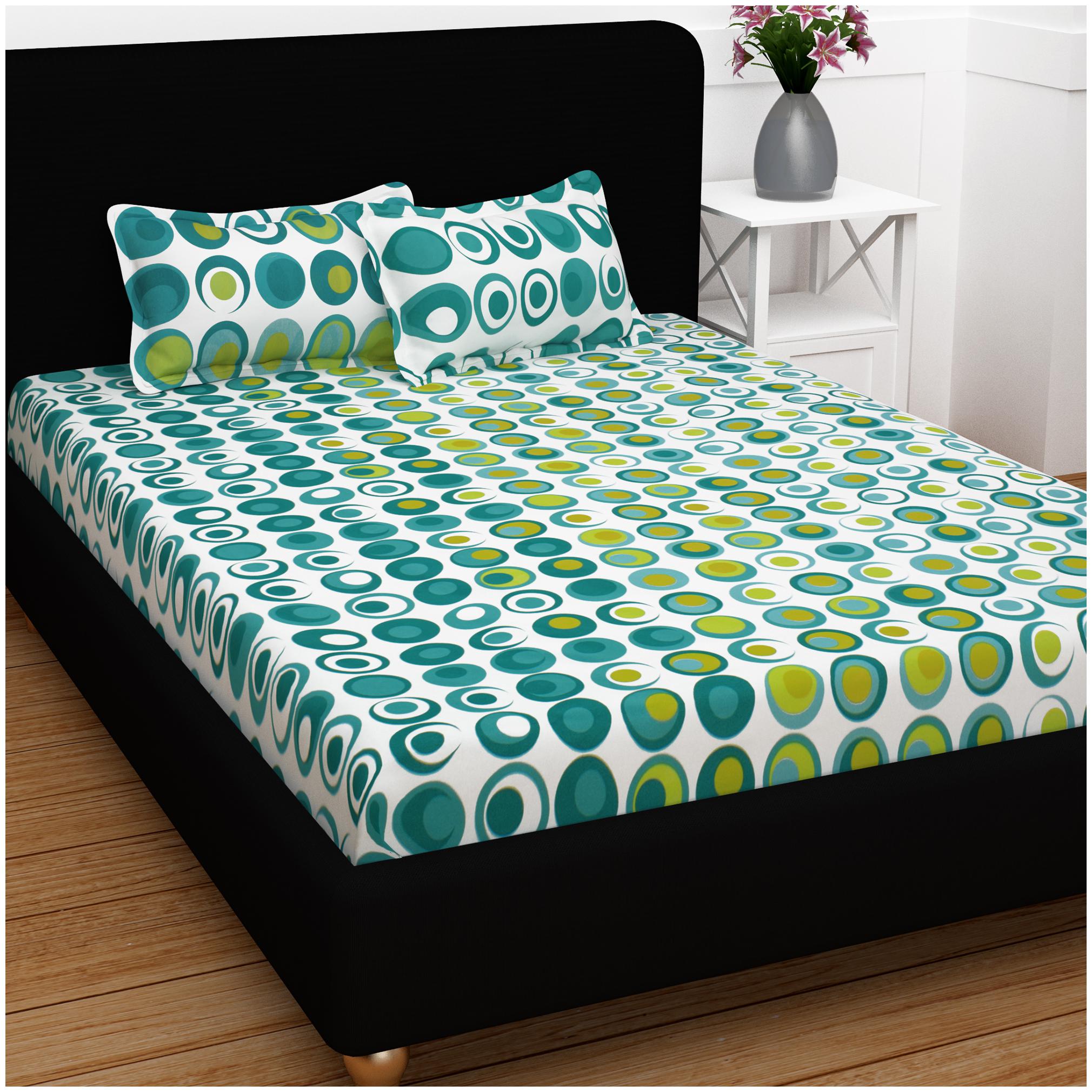 

Story Home Cotton Floral Double Size Bedsheet 120 TC ( 1 Bedsheet With 2 Pillow Covers Green )