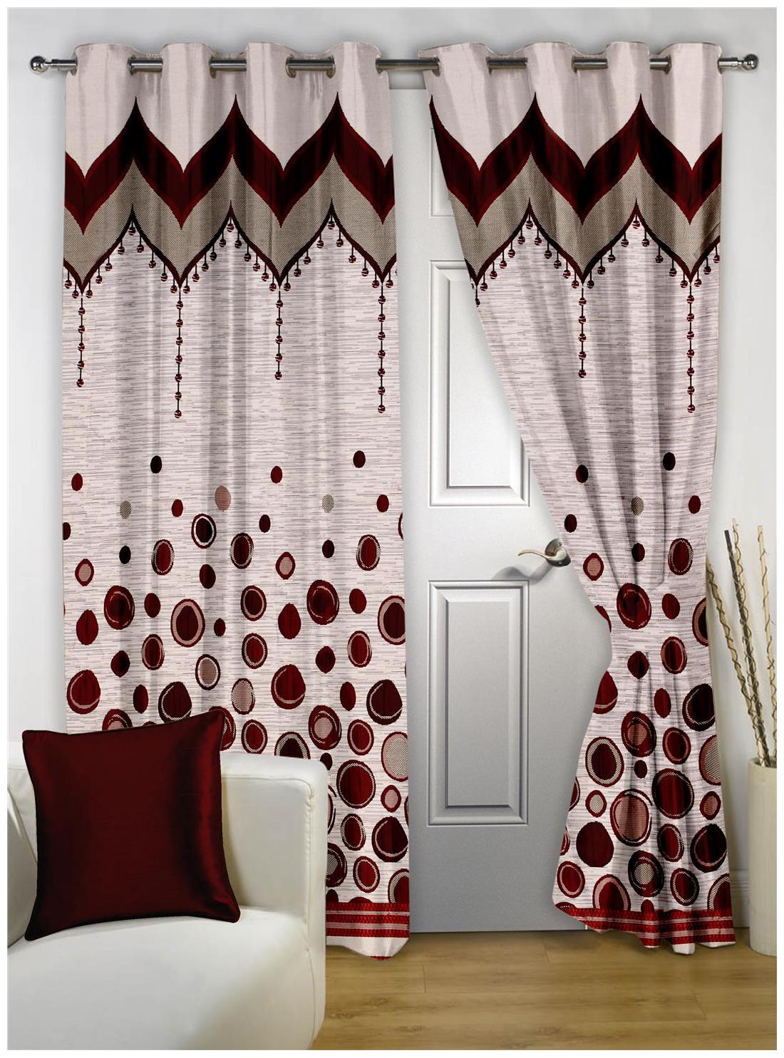 

Story Home Jacquard Door Semi Transparent Maroon Regular Curtain ( Eyelet Closure Polka Dots )