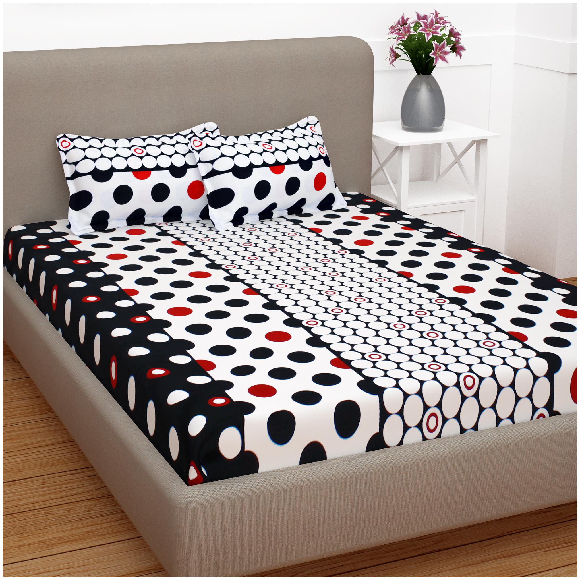 

Story Home Cotton Polka Dot Double Size Bedsheet 120 TC ( 1 Bedsheet With 2 Pillow Covers White )