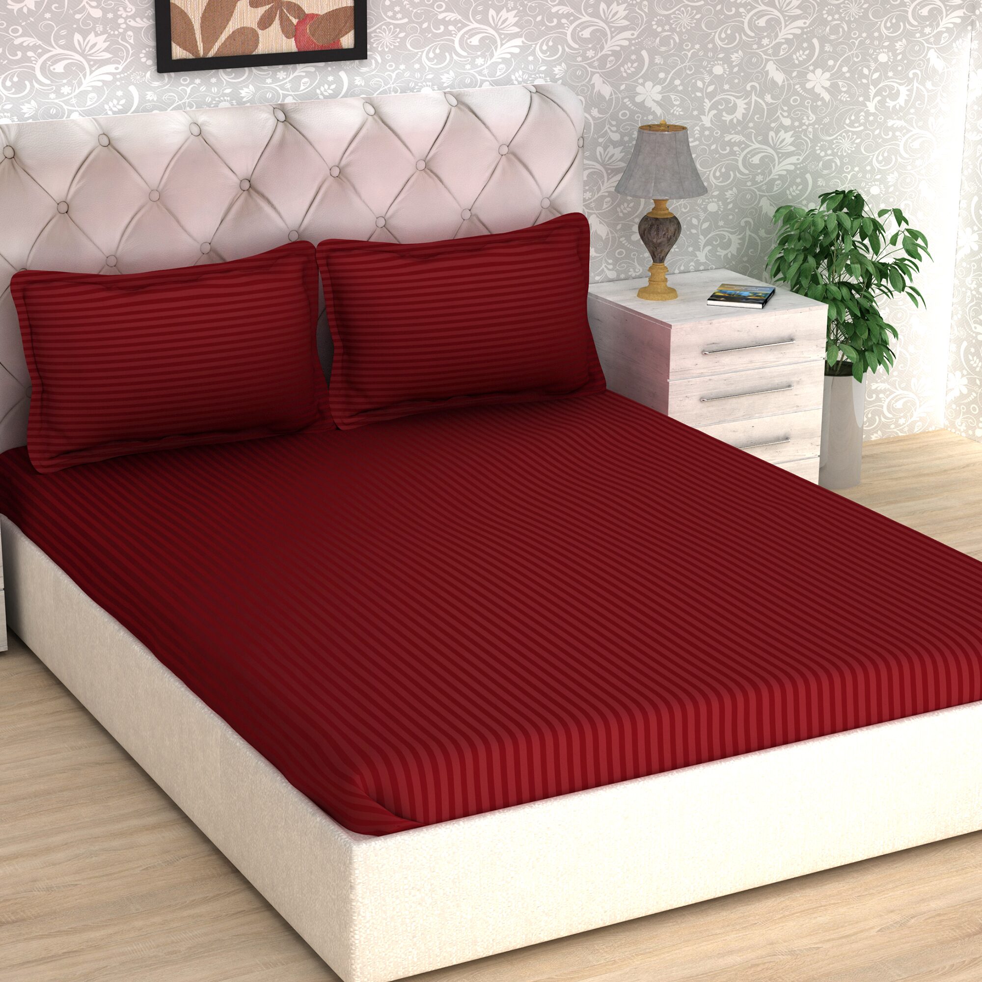 

Story Home Cotton Striped Double Size Bedsheet 300 TC ( 1 Bedsheet With 2 Pillow Covers Red )
