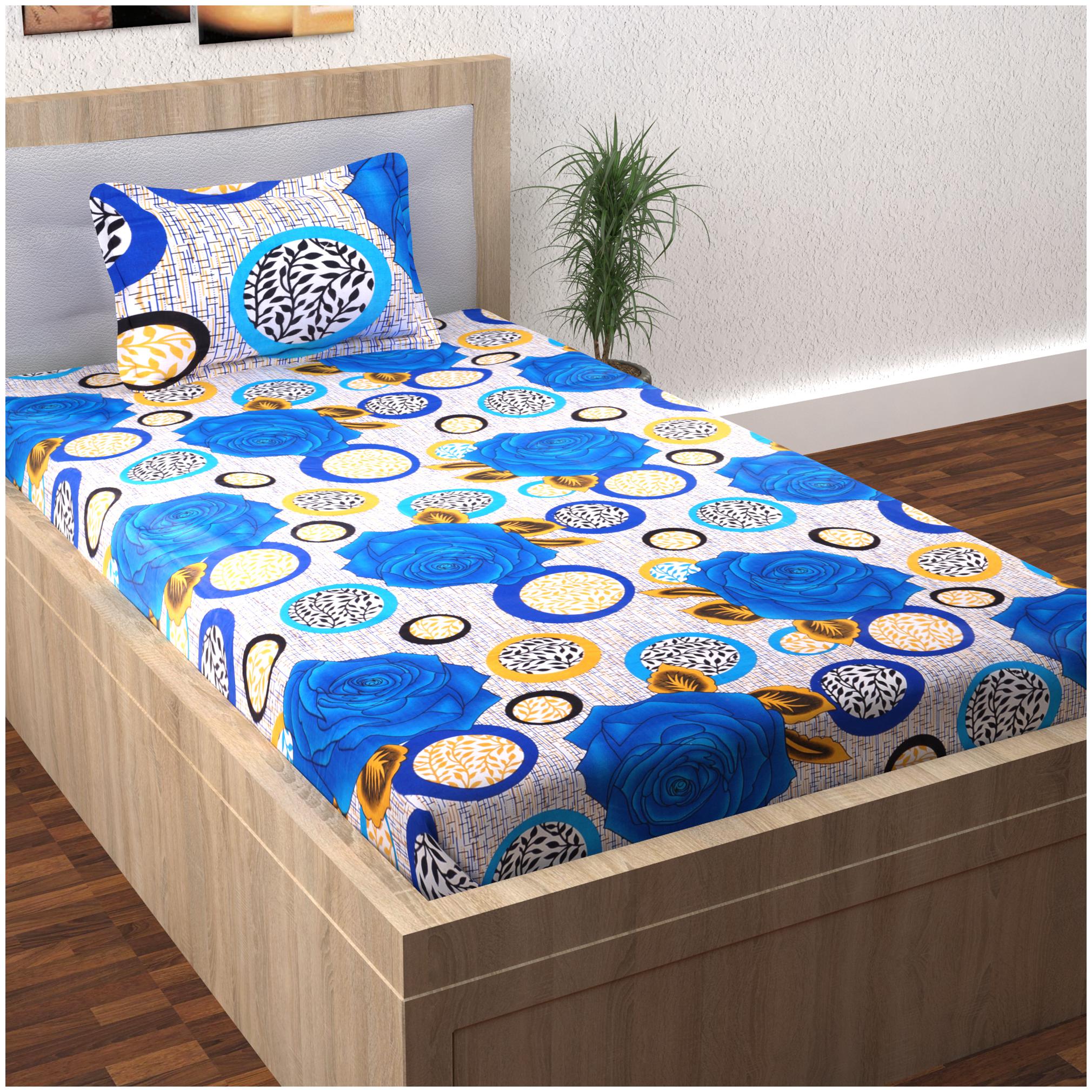 

Story Home Cotton Floral Single Size Bedsheet 120 TC ( 1 Bedsheet With 1 Pillow Covers Blue )