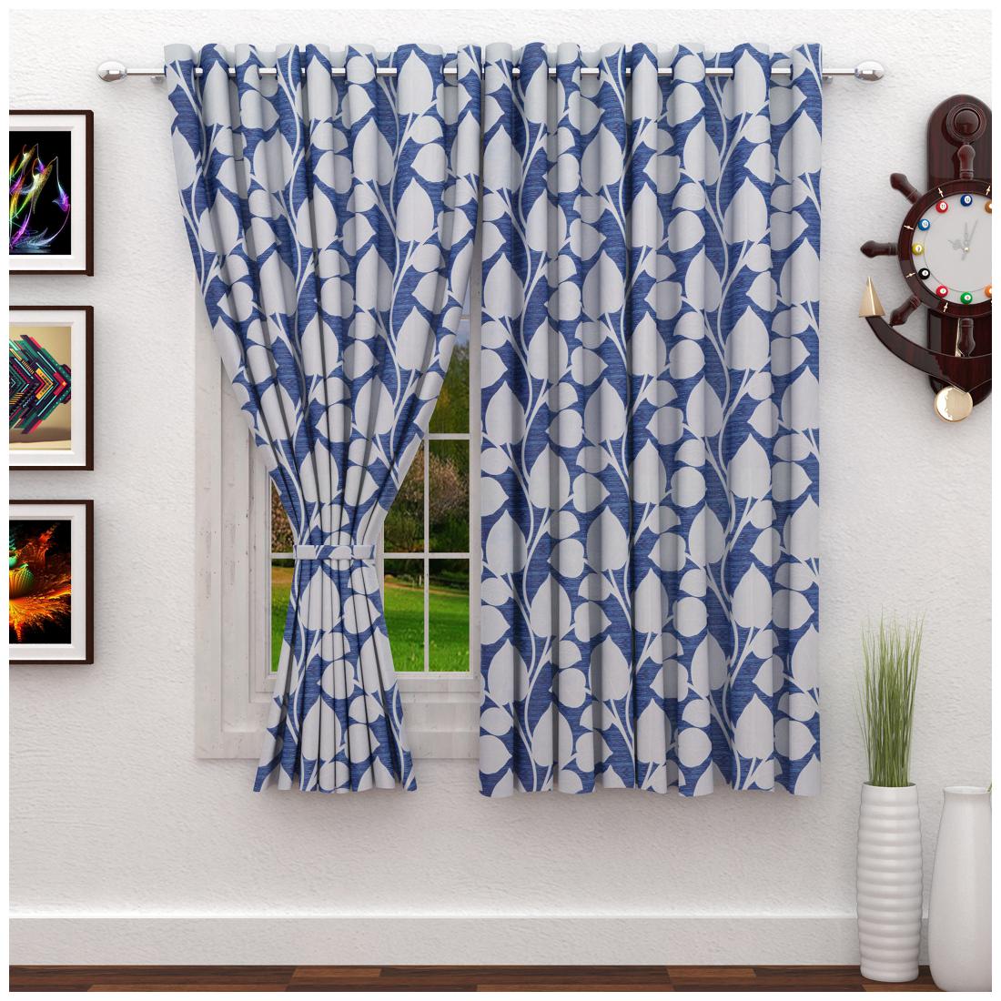 

Story Home Polyester Window Semi Transparent Blue Regular Curtain ( Eyelet Closure Floral )