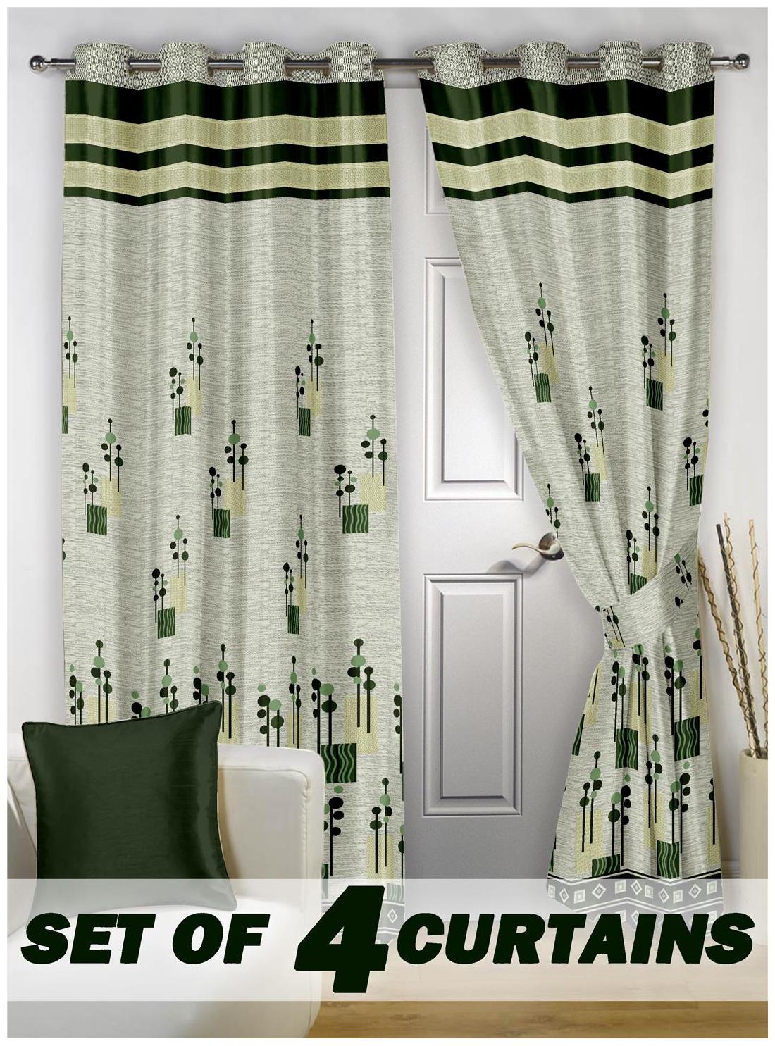 

Story Home Jacquard Door Semi Transparent Green Regular Curtain ( Eyelet Closure Abstract )