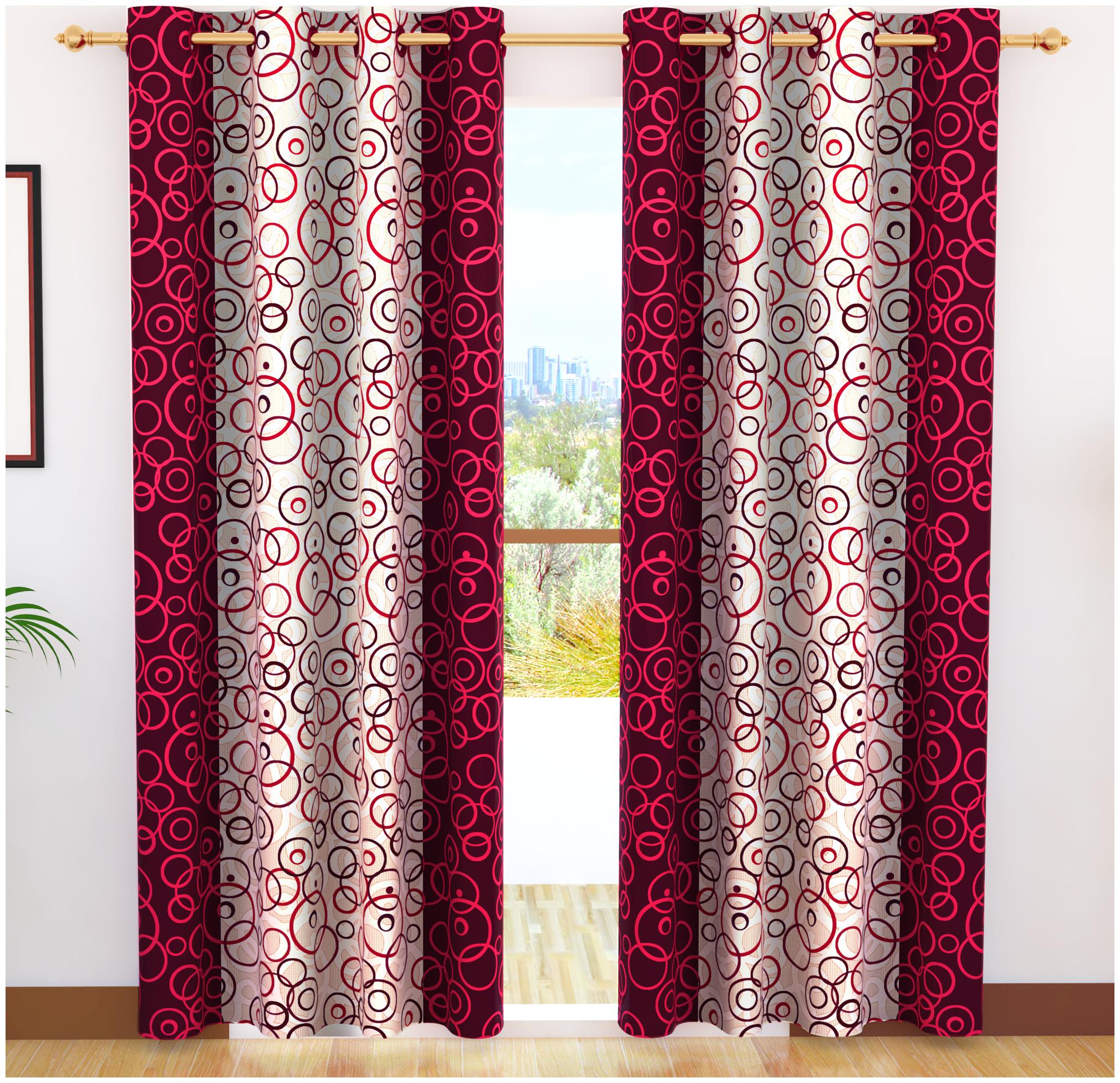 

Story Home Polyester Door Semi Transparent Maroon Regular Curtain ( Eyelet Closure Geometric )