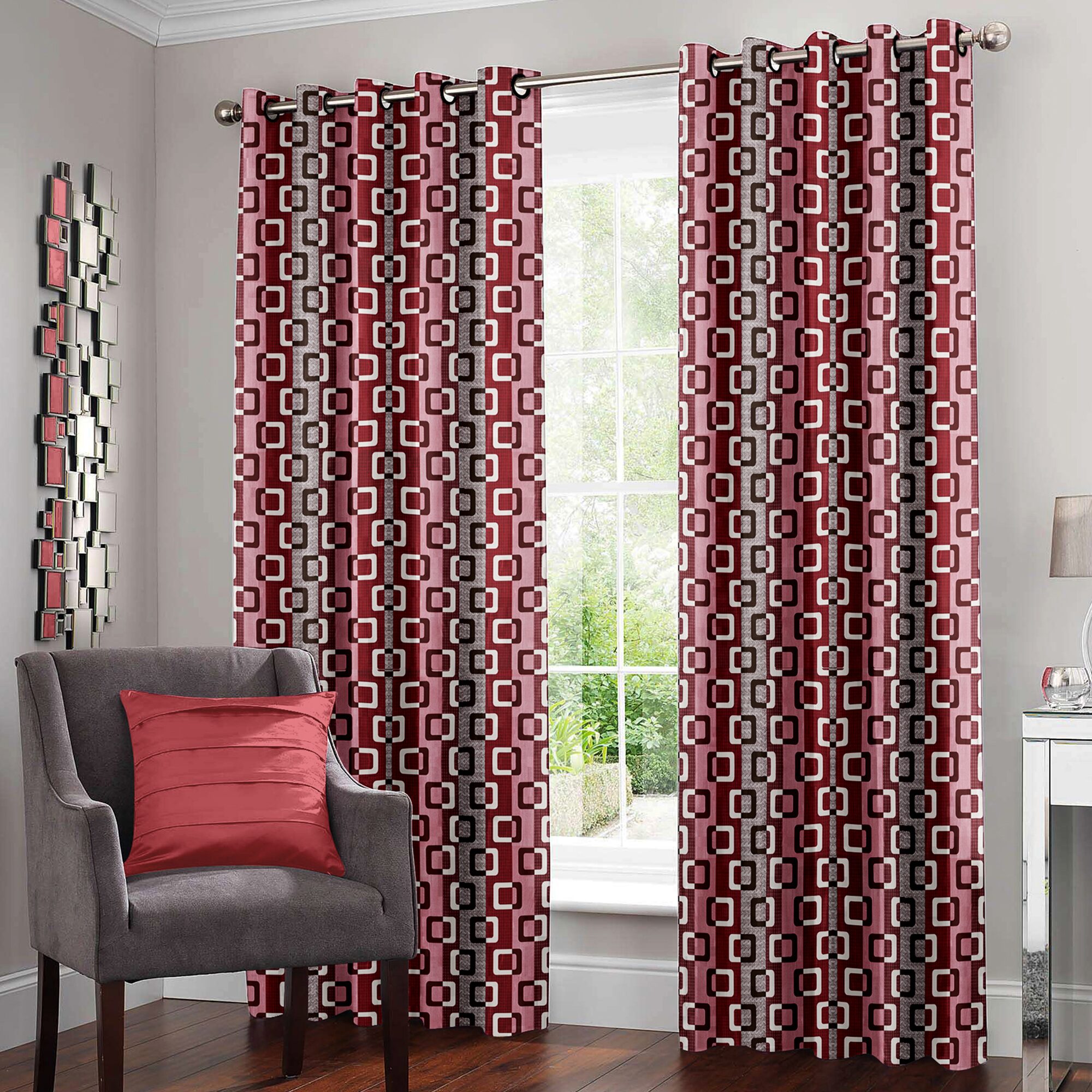 

Story Home Polyester Door Semi Transparent Maroon Regular Curtain ( Eyelet Closure Abstract )