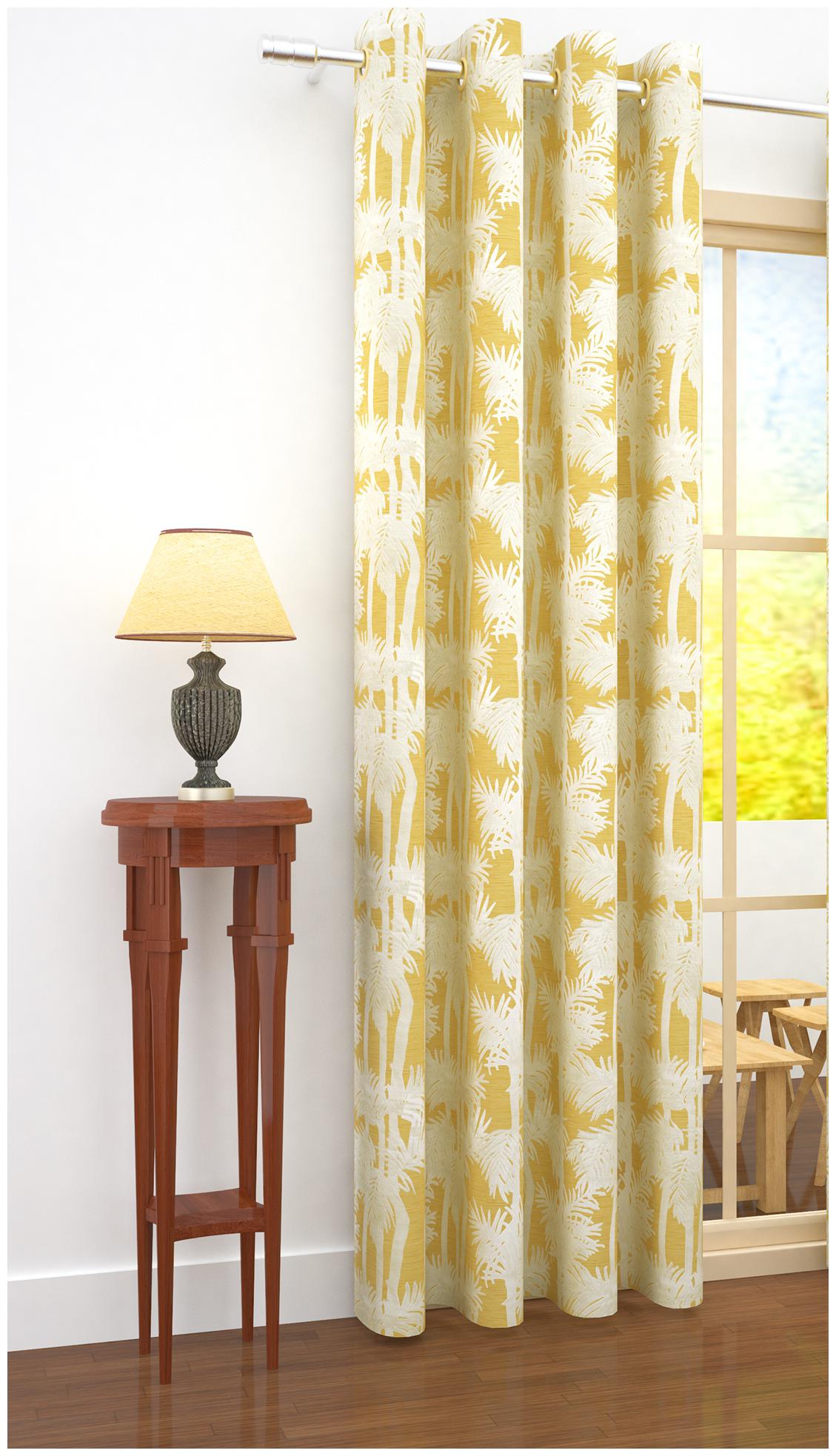 

Story Home Jacquard Door Blackout Yellow Regular Curtain ( Eyelet Closure Floral )