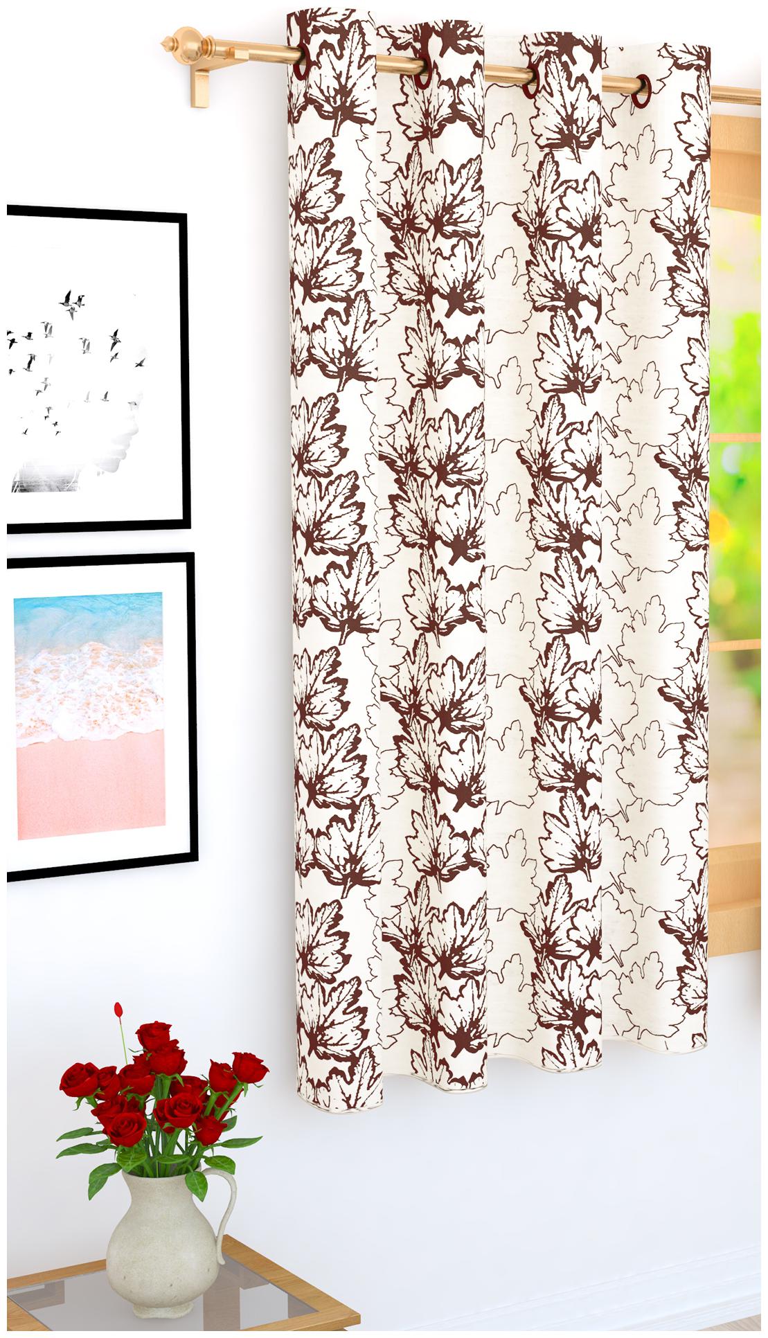 

Story Home Jacquard Window Blackout Brown Regular Curtain ( Eyelet Closure Floral )