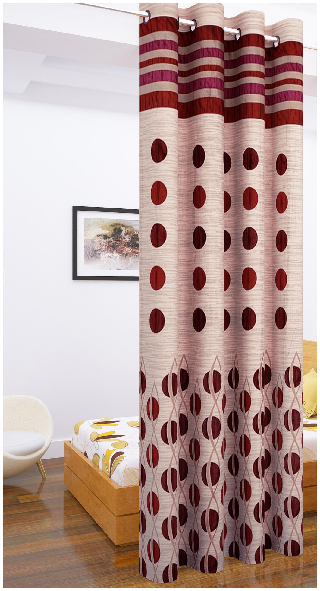 

Story Home Jacquard Long Door Semi Transparent Maroon Regular Curtain ( Eyelet Closure Polka Dots )