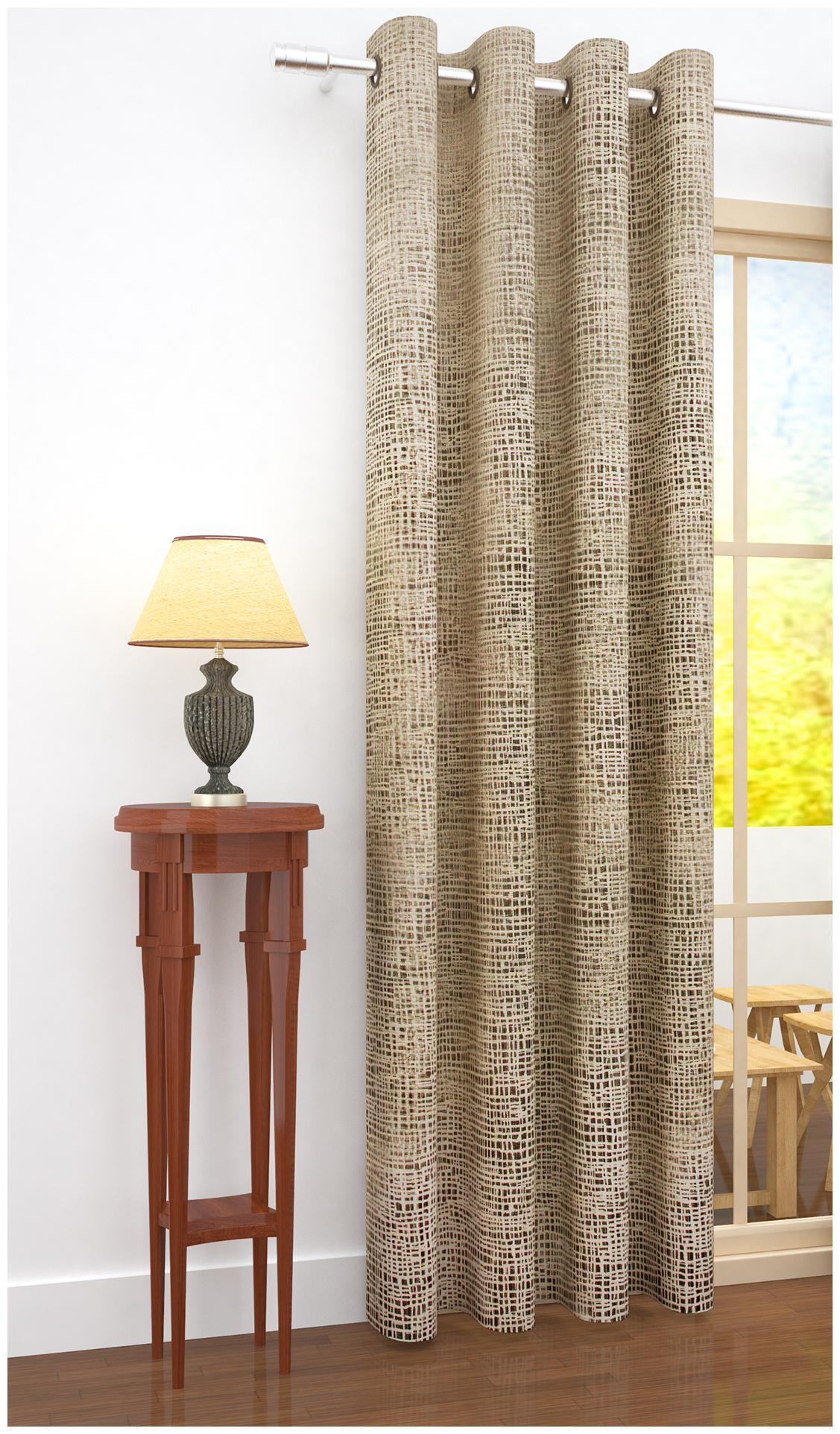 

Story Home Jacquard Door Blackout Beige Regular Curtain ( Eyelet Closure Striped )