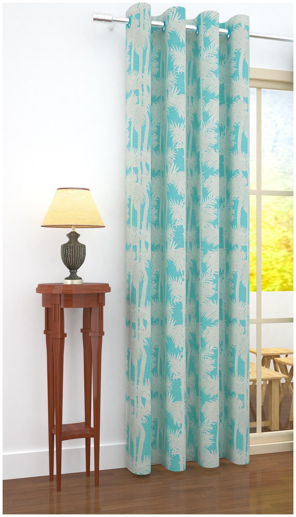 

Story Home Jacquard Door Blackout Blue Regular Curtain ( Eyelet Closure Floral )