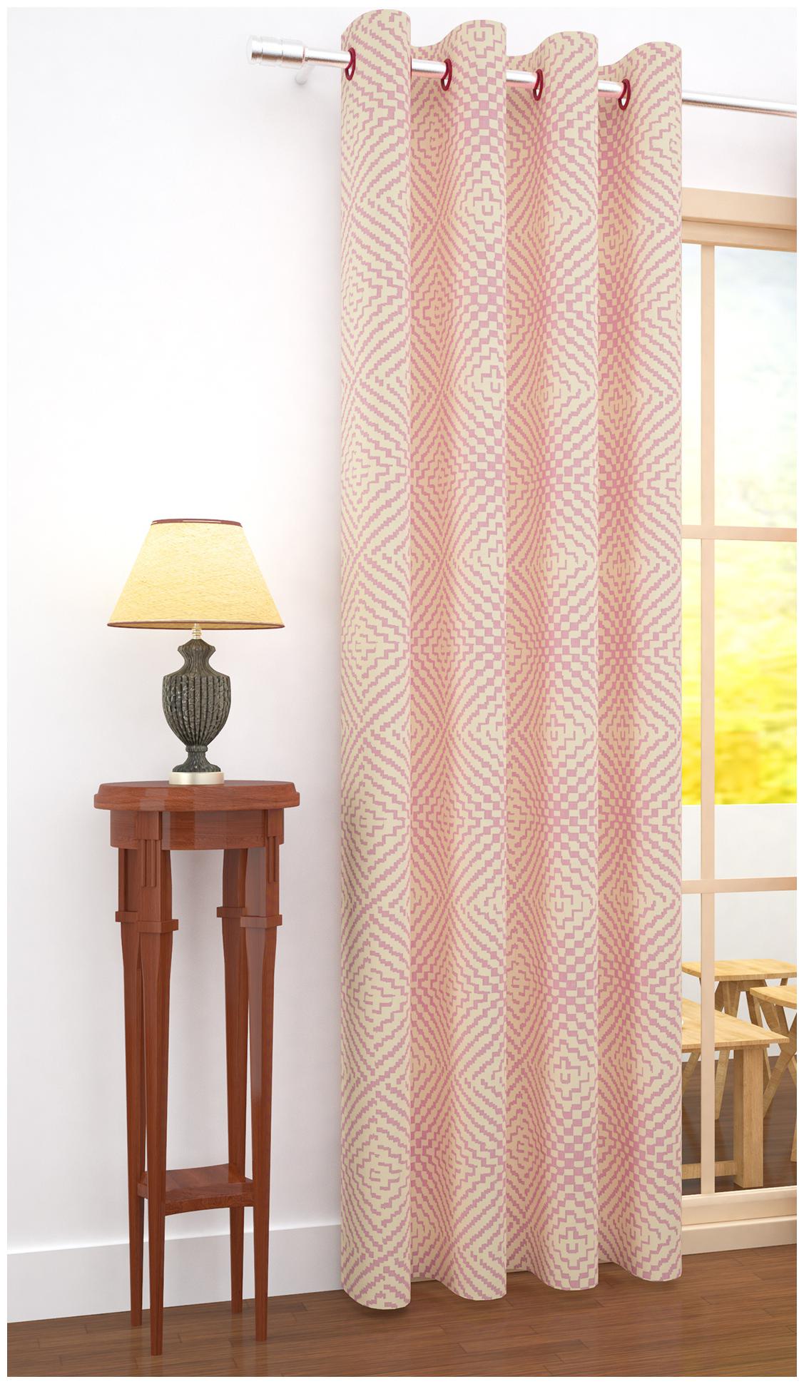 

Story Home Jacquard Door Blackout Pink Regular Curtain ( Eyelet Closure Printed )
