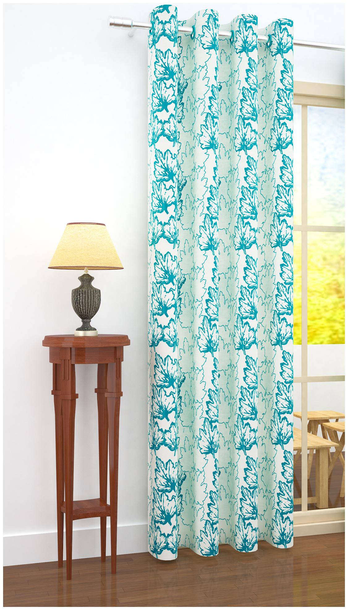 

Story Home Jacquard Door Blackout Blue Regular Curtain ( Eyelet Closure Floral )