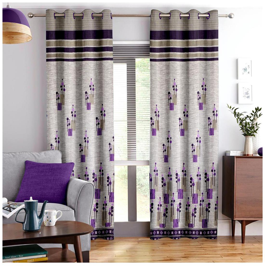 

Story Home Jacquard Door Semi Transparent Purple Regular Curtain ( Eyelet Closure Abstract )