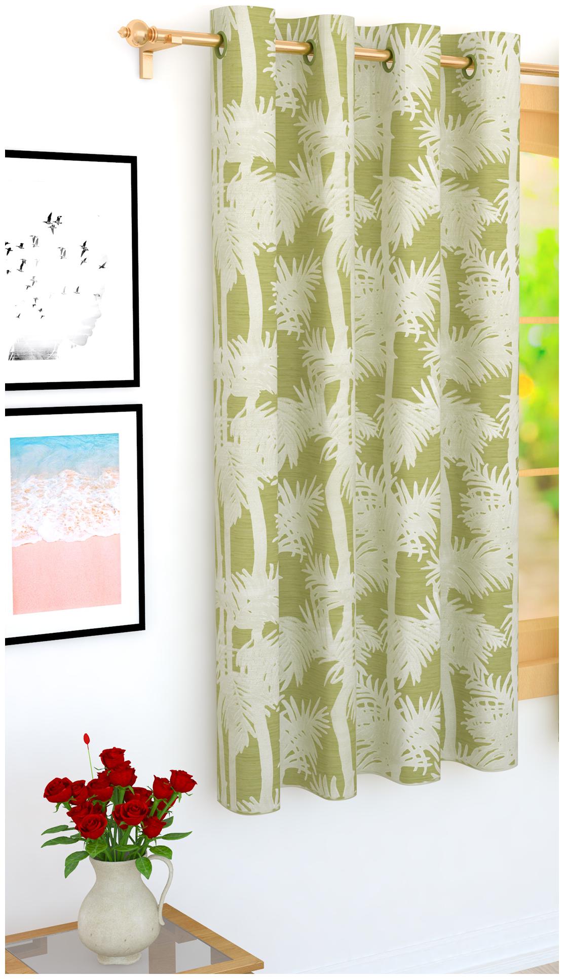 

Story Home Jacquard Window Blackout Green Regular Curtain ( Eyelet Closure Floral )
