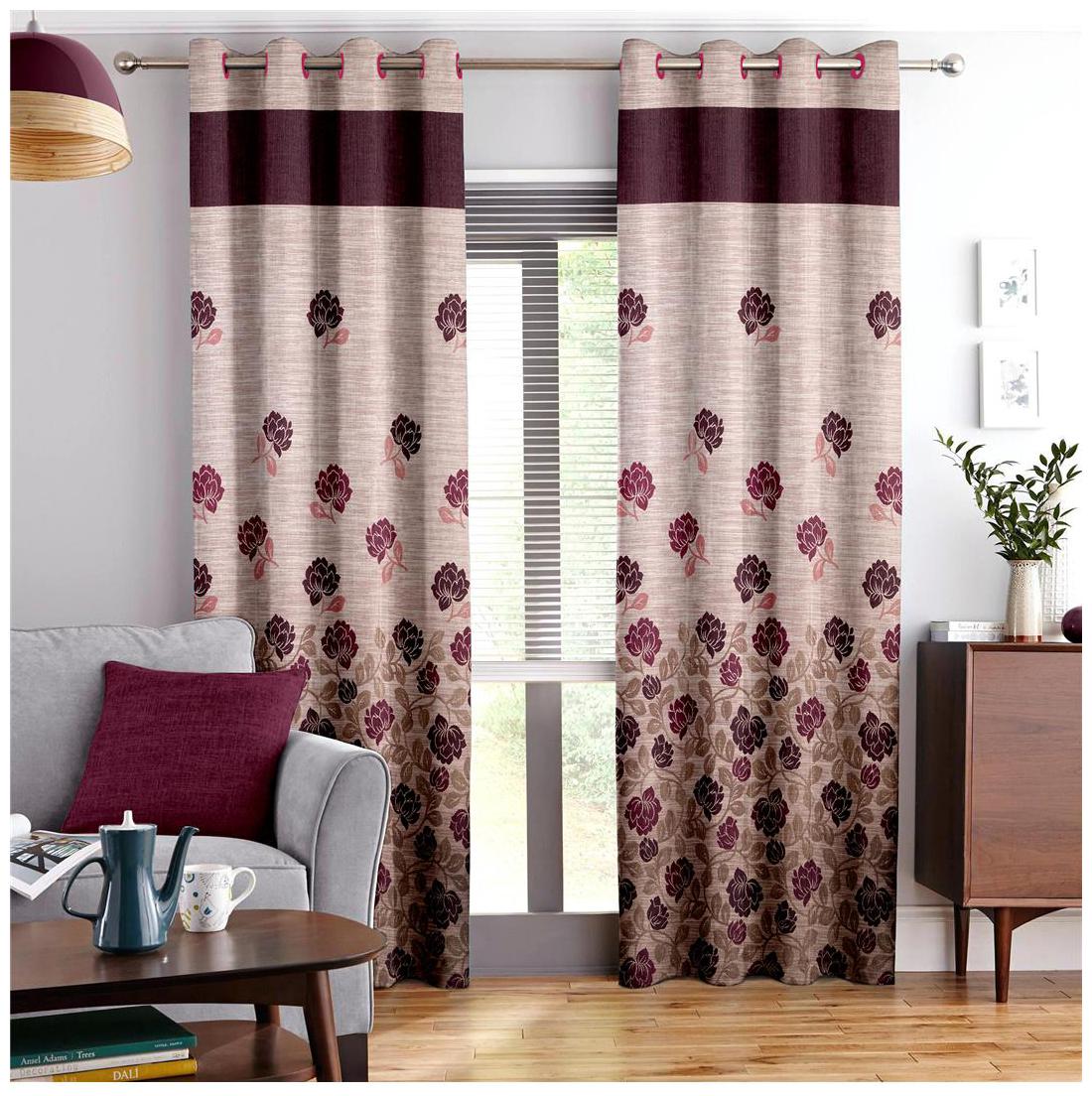 

Story Home Jacquard Door Semi Transparent Brown Regular Curtain ( Eyelet Closure Floral )