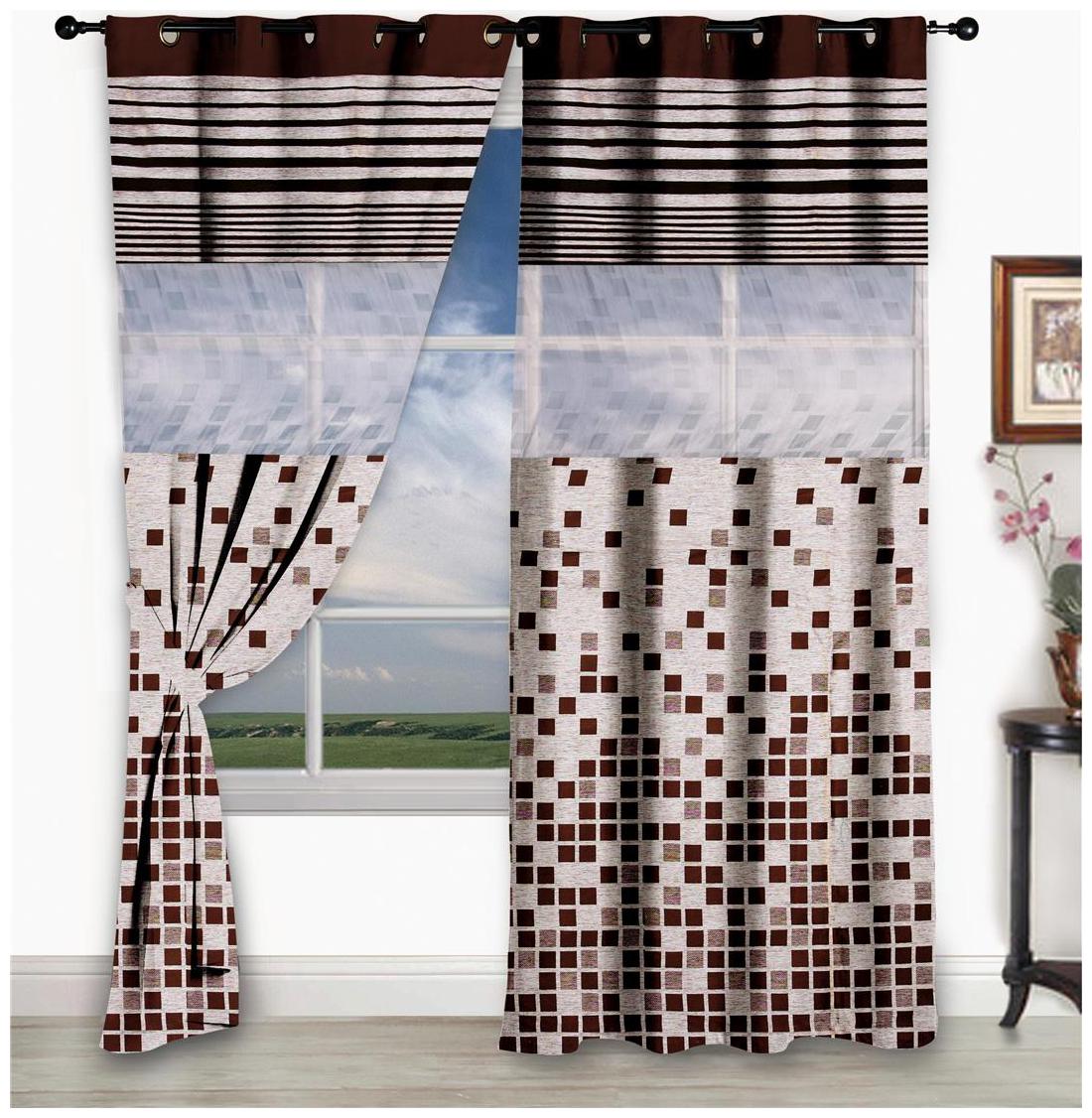 

Story Home Jacquard Window Semi Transparent Brown Regular Curtain ( Eyelet Closure Abstract )