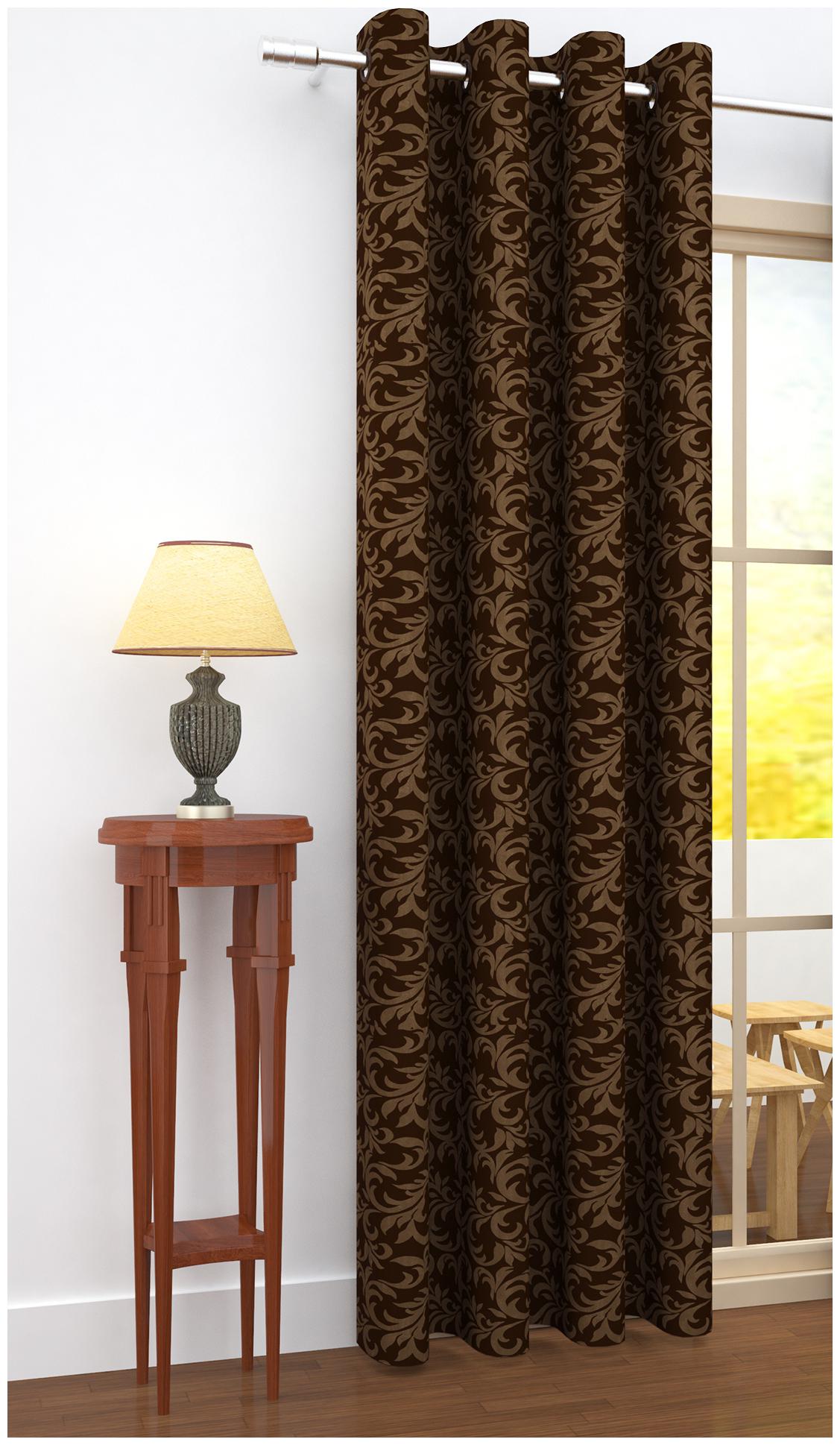 

Story Home Jacquard Door Blackout Brown Regular Curtain ( Eyelet Closure Floral )