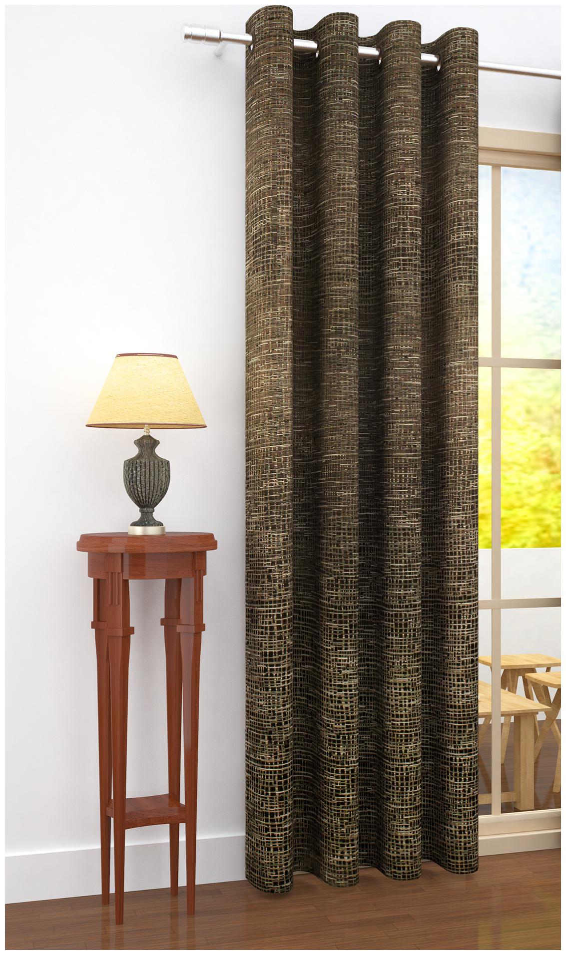 

Story Home Jacquard Door Blackout Brown Regular Curtain ( Eyelet Closure Striped )