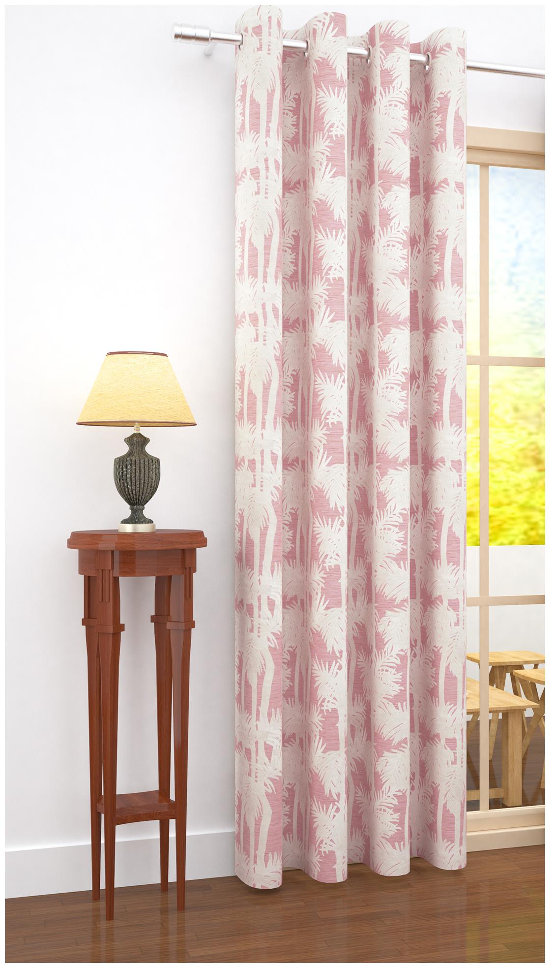

Story Home Jacquard Door Blackout Pink Regular Curtain ( Eyelet Closure Floral )