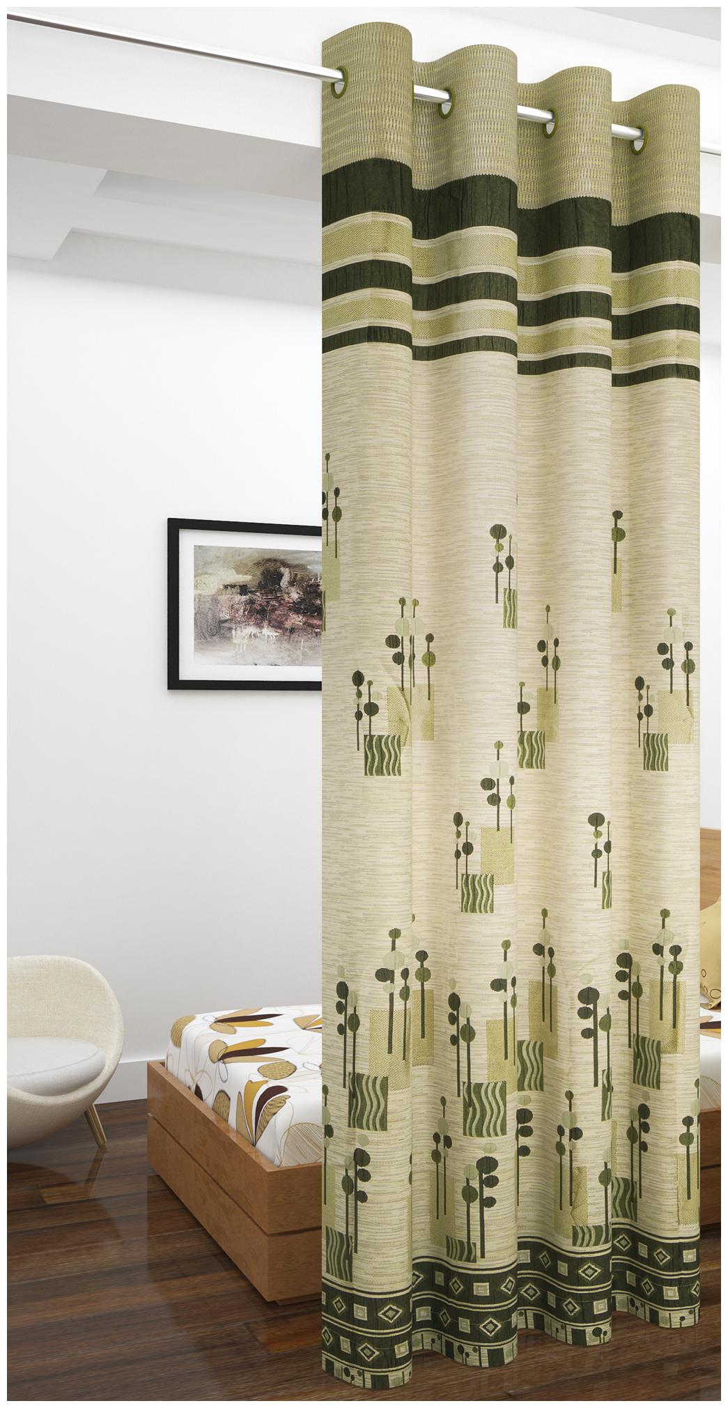 

Story Home Jacquard Long Door Semi Transparent Green Regular Curtain ( Eyelet Closure Abstract )