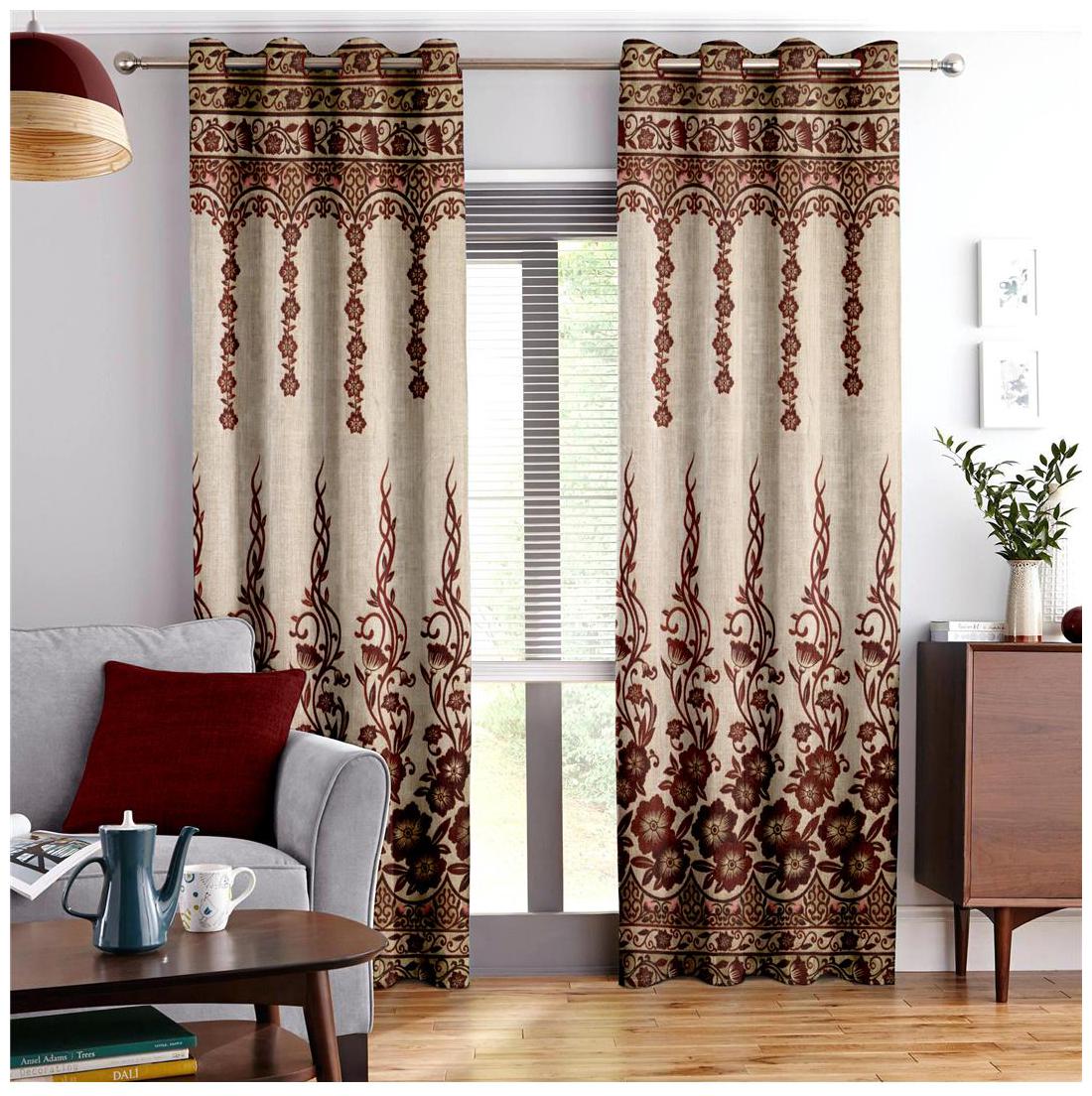 

Story Home Jacquard Door Semi Transparent Maroon Regular Curtain ( Eyelet Closure Abstract )