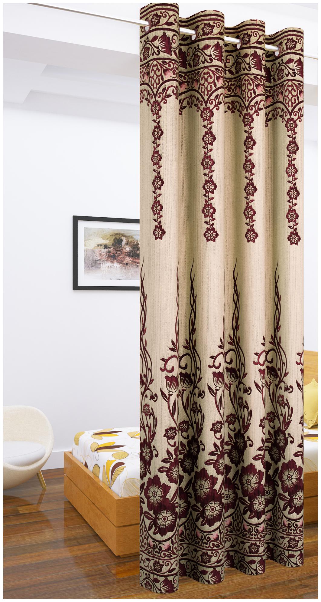 

Story Home Jacquard Long Door Semi Transparent Maroon Regular Curtain ( Eyelet Closure Abstract )