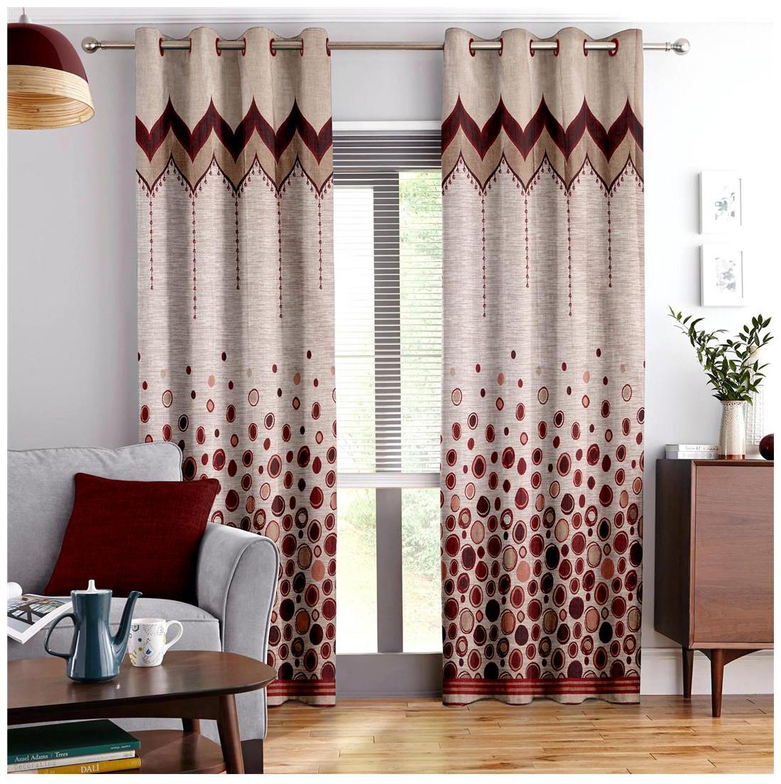 

Story Home Jacquard Door Semi Transparent Maroon Regular Curtain ( Eyelet Closure Polka Dots )