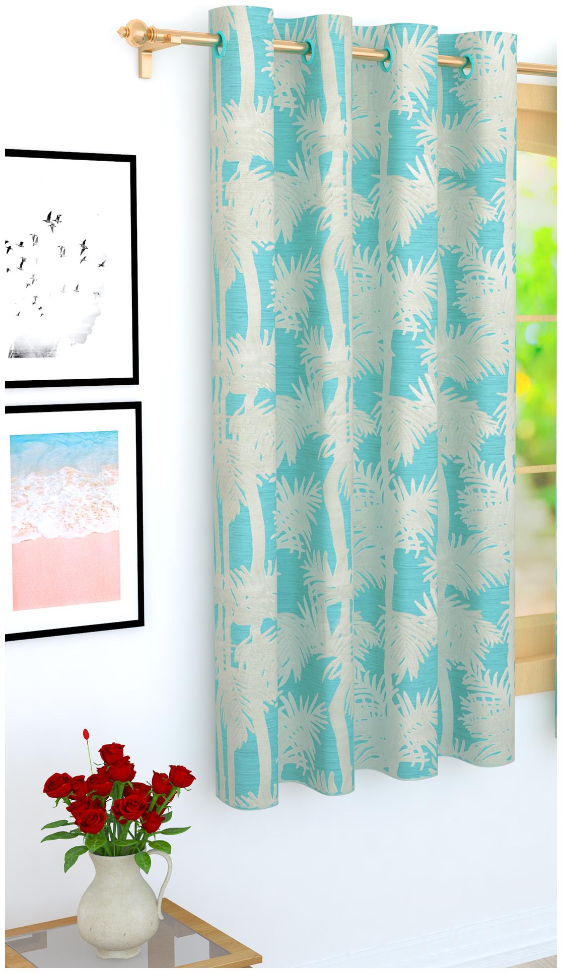 

Story Home Jacquard Window Blackout Blue Regular Curtain ( Eyelet Closure Floral )
