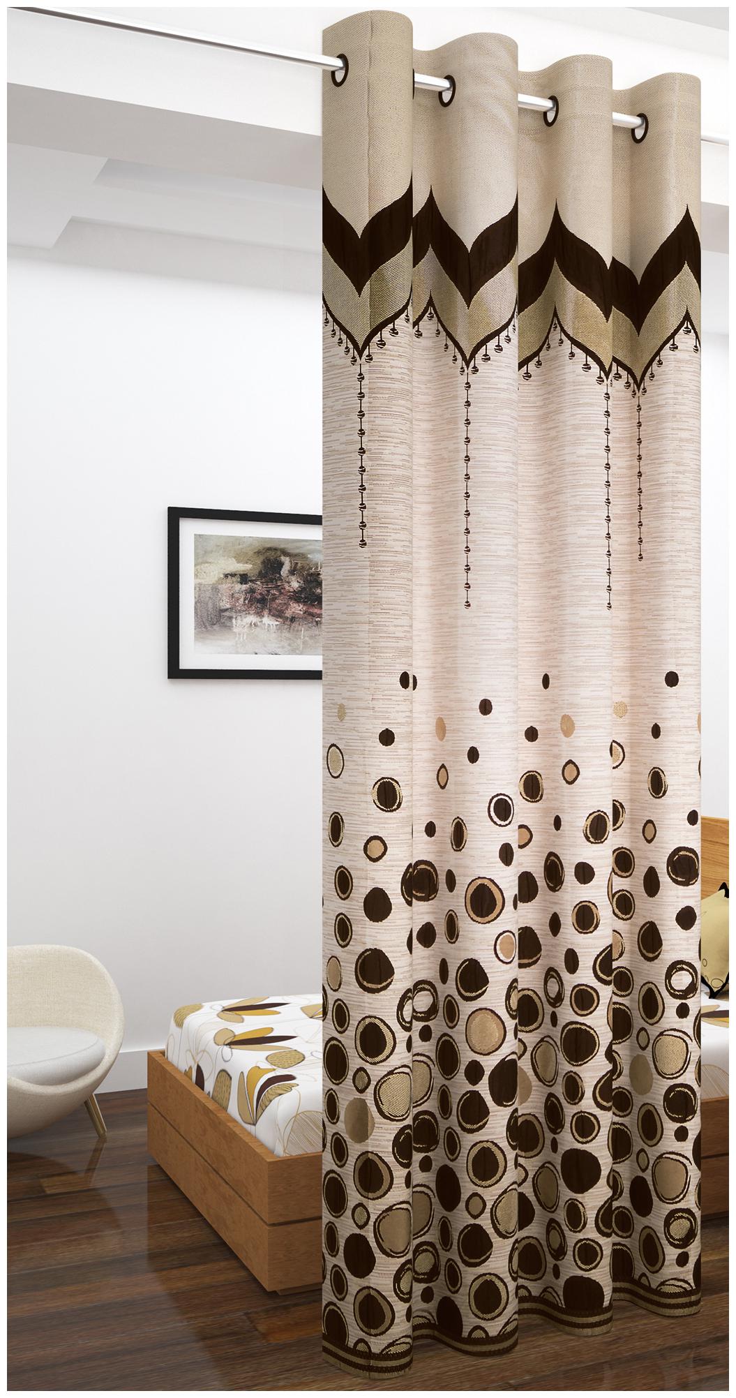 

Story Home Jacquard Long Door Semi Transparent Brown Regular Curtain ( Eyelet Closure Polka Dots )