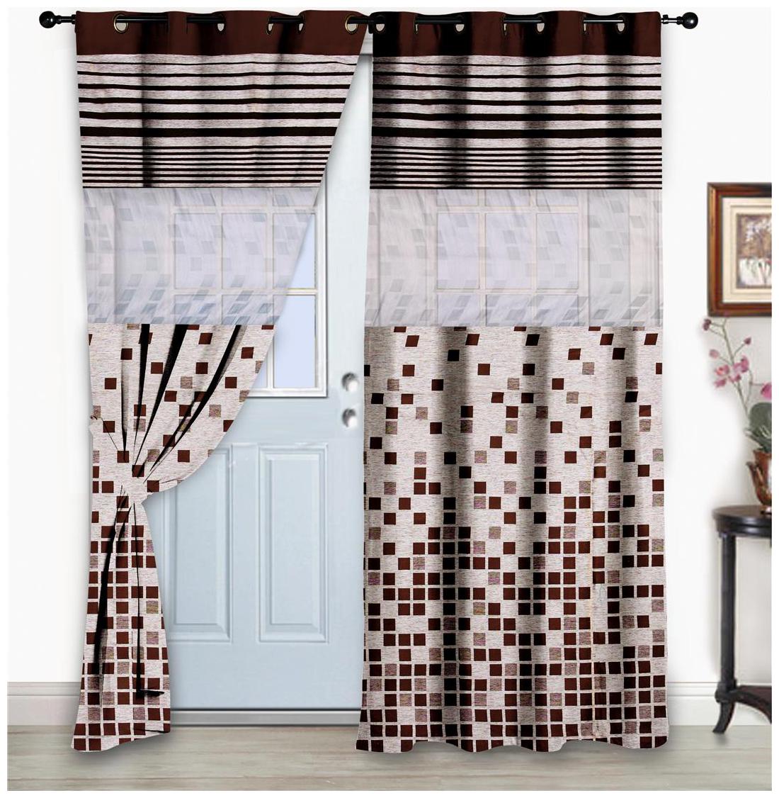 

Story Home Jacquard Door Semi Transparent Brown Regular Curtain ( Eyelet Closure Abstract )