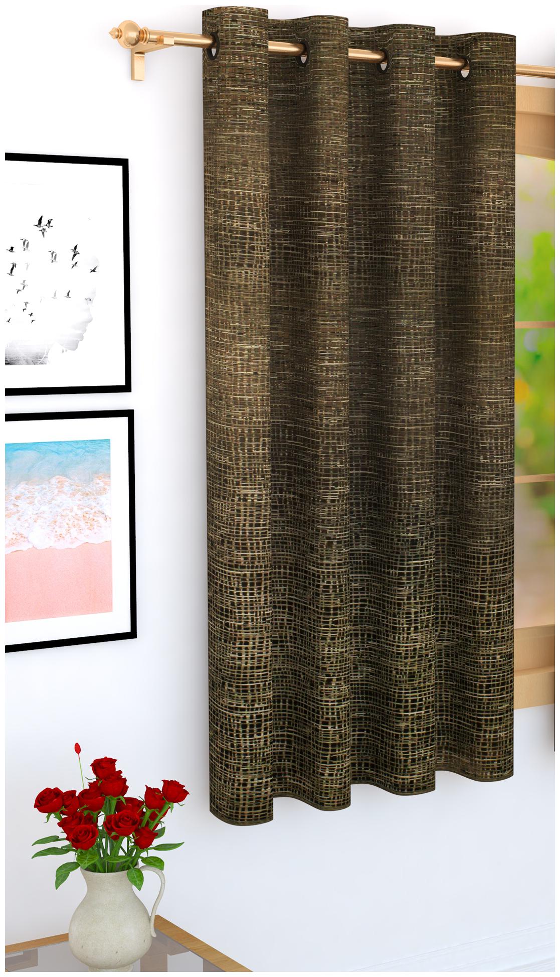 

Story Home Jacquard Window Blackout Brown Regular Curtain ( Eyelet Closure Striped )