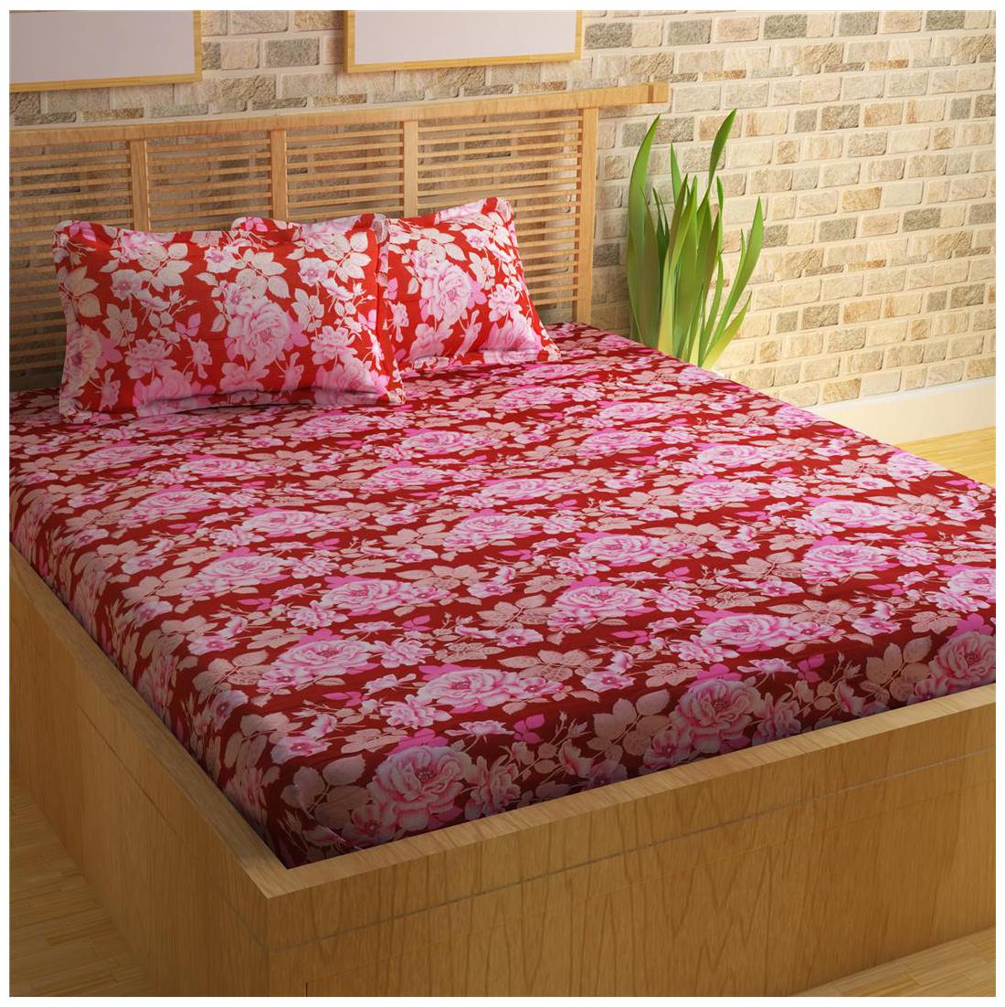 

Story Home Cotton Floral Double Size Bedsheet 152 TC ( 1 Bedsheet With 2 Pillow Covers Maroon )