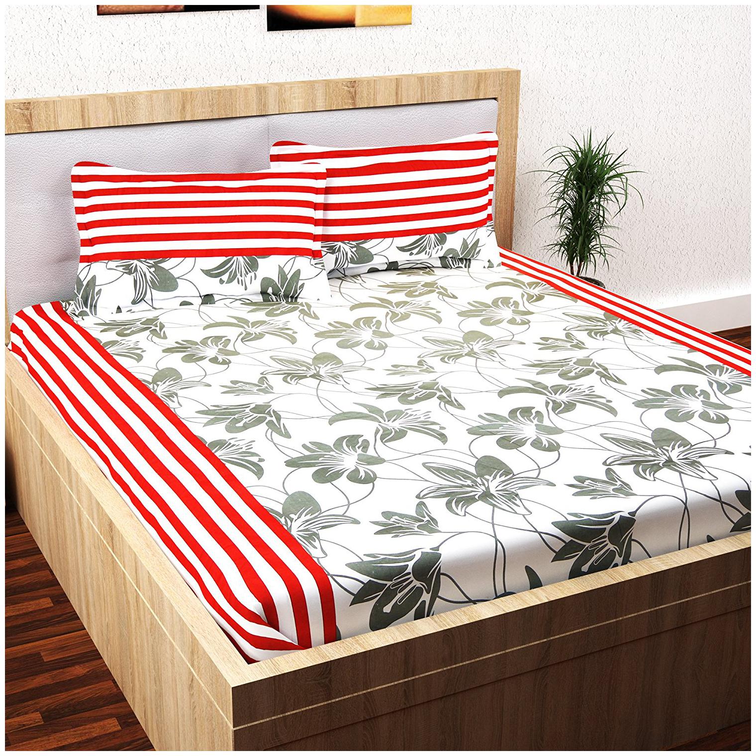 

Story Home Cotton Floral Double Size Bedsheet 152 TC ( 1 Bedsheet With 2 Pillow Covers White )
