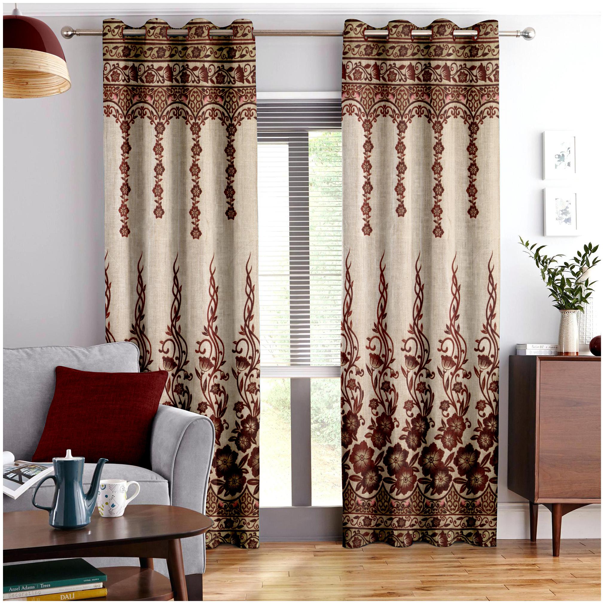 

Story Home Jacquard Window Semi Transparent Maroon Regular Curtain ( Eyelet Closure Abstract )