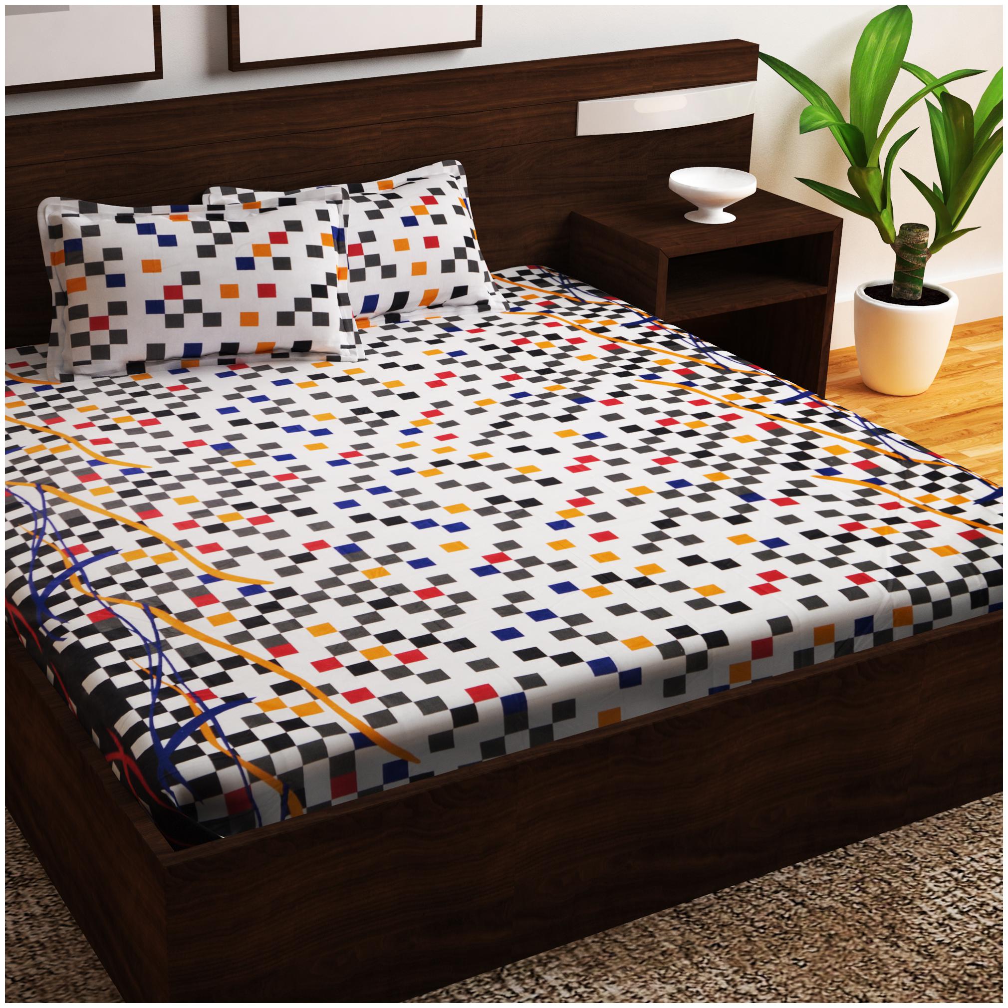 

Story Home Cotton Printed Double Size Bedsheet 152 TC ( 1 Bedsheet With 2 Pillow Covers White )