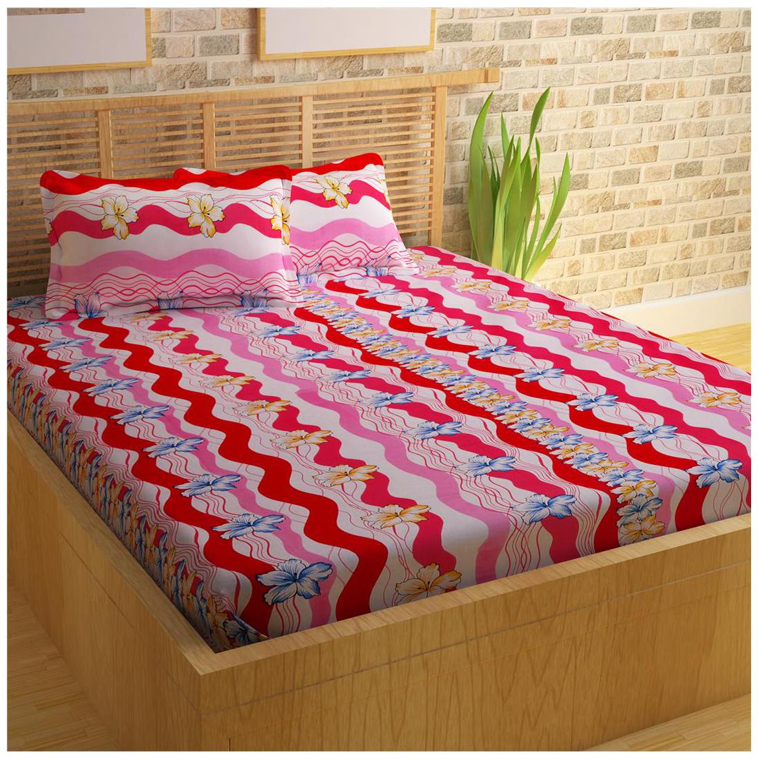 

Story Home Cotton Floral Double Size Bedsheet 152 TC ( 1 Bedsheet With 2 Pillow Covers Pink )