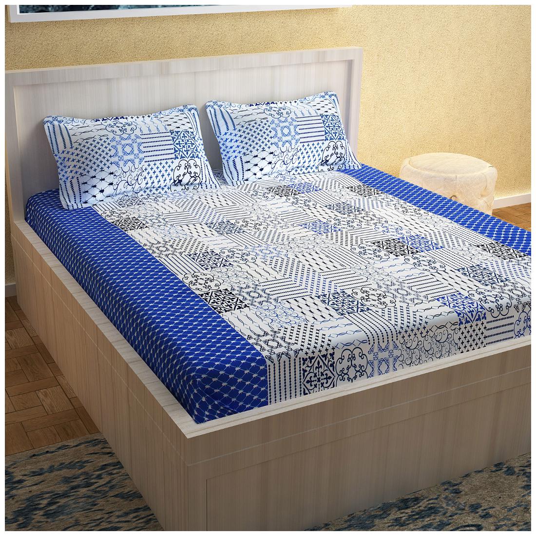 

Story Home Cotton Abstract Double Size Bedsheet 152 TC ( 1 Bedsheet With 2 Pillow Covers White )