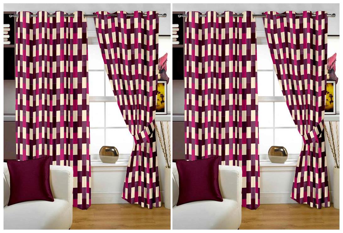 

Story Home Polyester Window Semi Transparent Pink Regular Curtain ( Eyelet Closure Abstract )