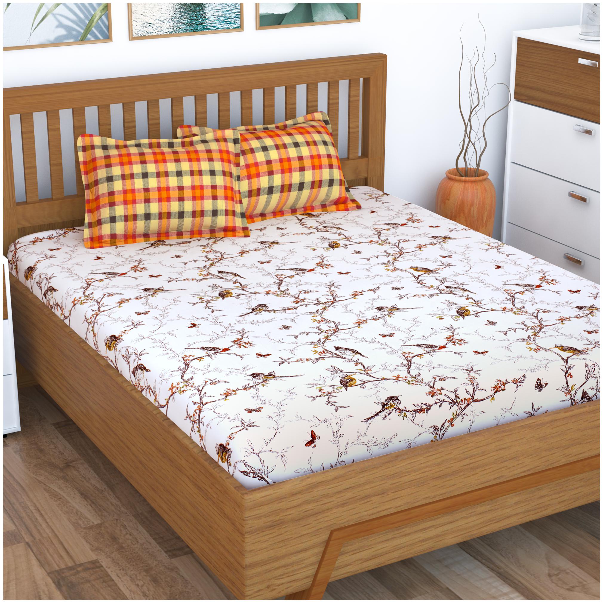 

Story Home Cotton Printed Double Size Bedsheet 186 TC ( 1 Bedsheet With 2 Pillow Covers White )