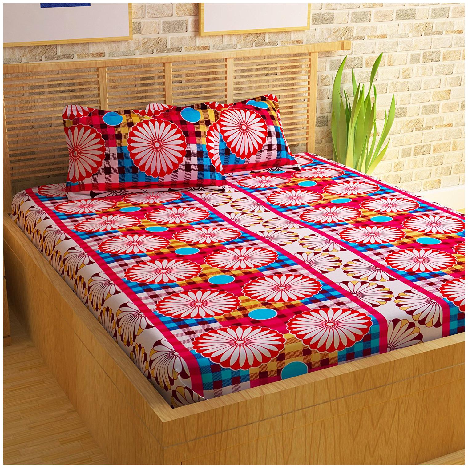 

Story Home Cotton Abstract Double Size Bedsheet 144 TC ( 1 Bedsheet With 2 Pillow Covers Multi )